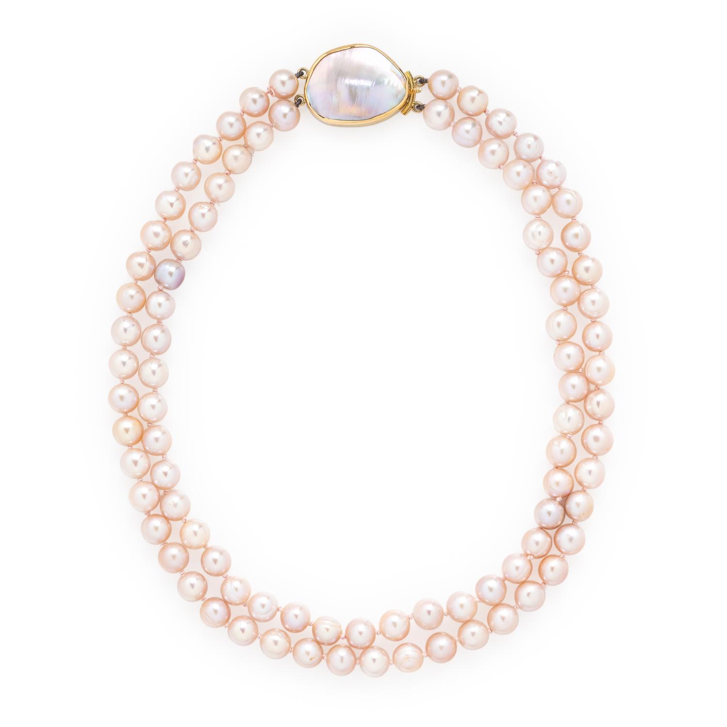 Cultured Pink Pearl and Yellow Gold Necklace