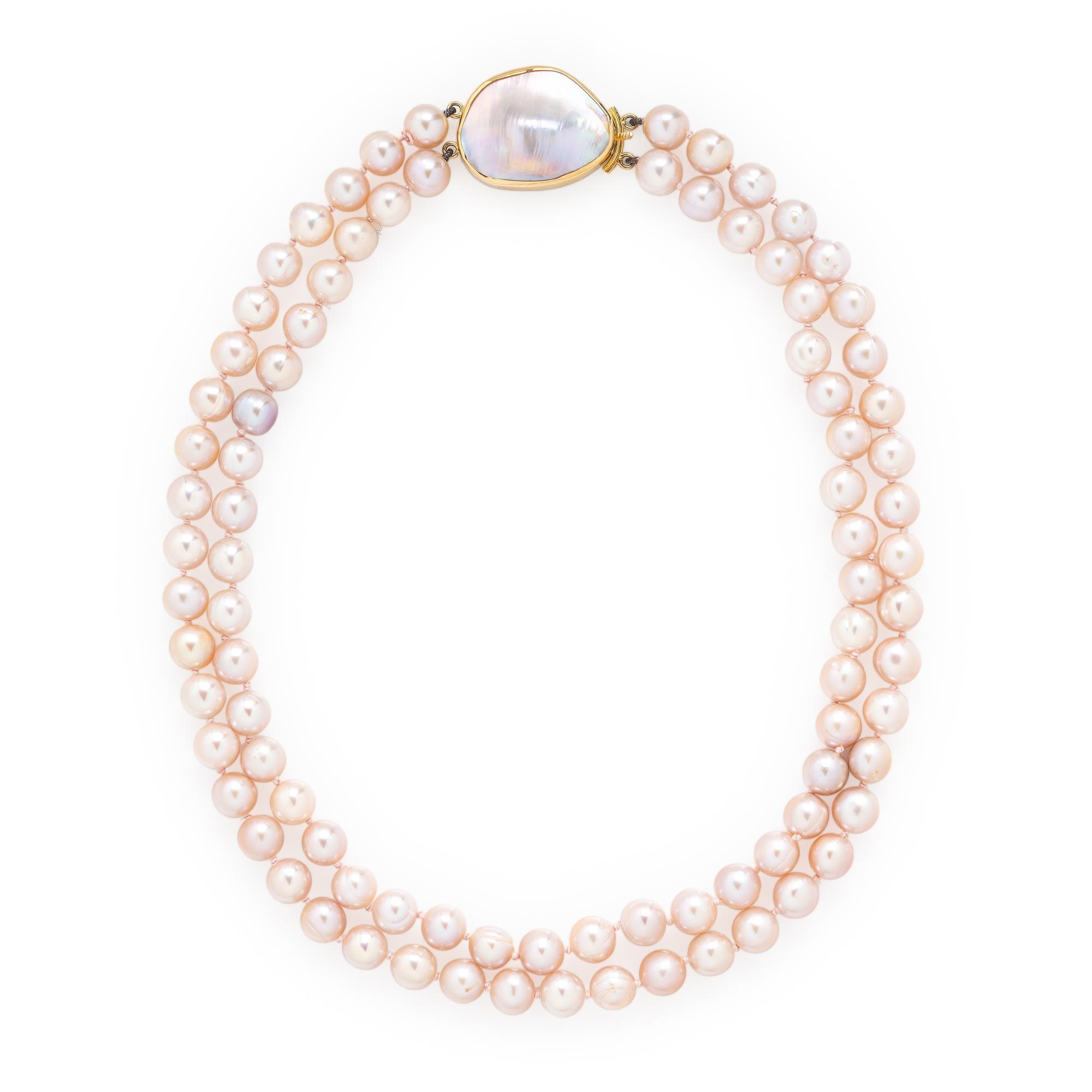 Cultured Pink Pearl and Yellow Gold Necklace