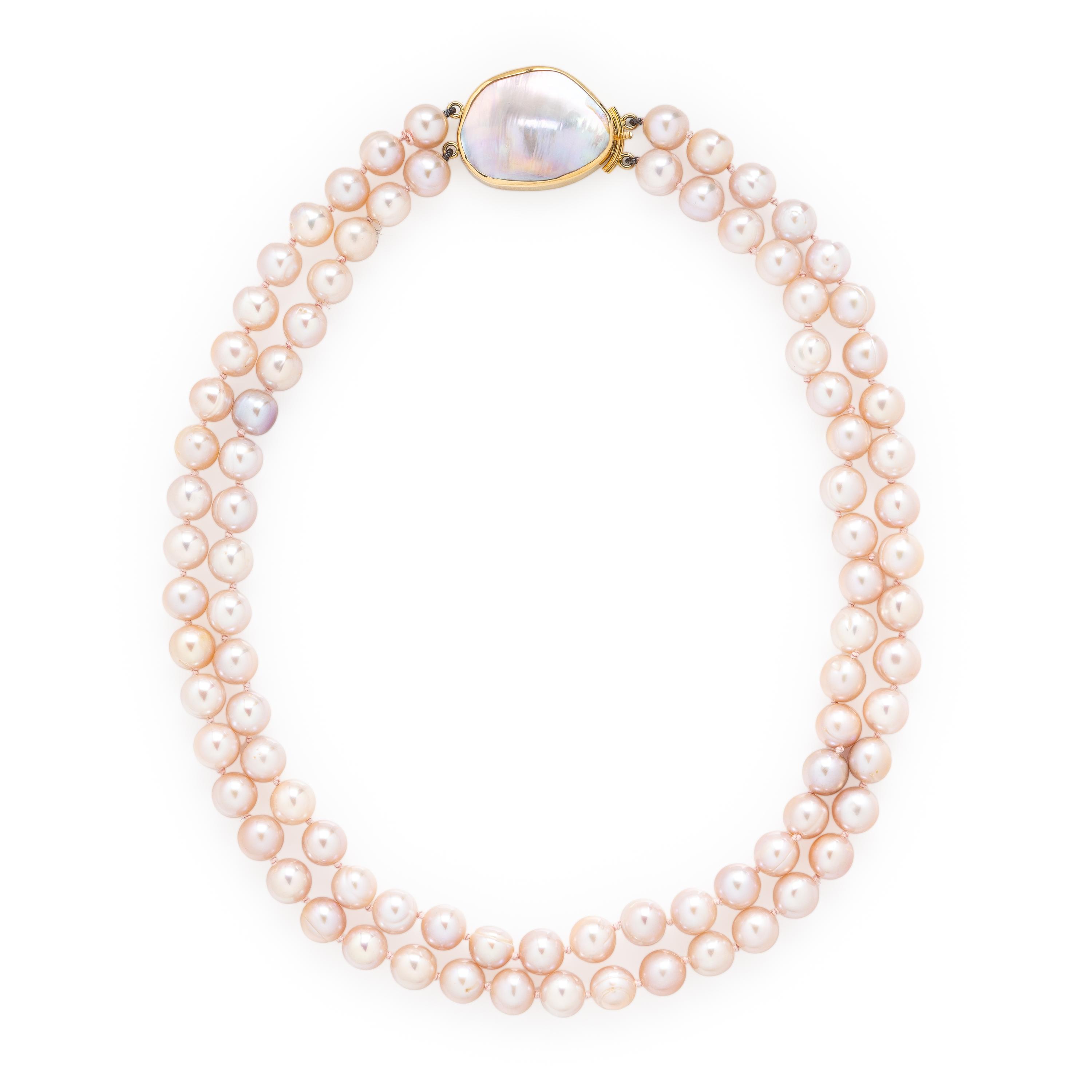 Cultured Pink Pearl and Yellow Gold Necklace