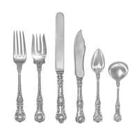 An American Silver Flatware Service, Gorham Mfg. Co., Providence, RI, King George pattern, comprising: 13 luncheon knives 14 fish knive