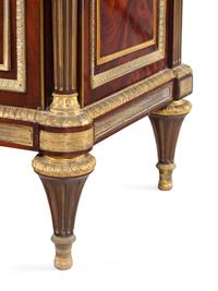 A Louis XVI Style Gilt Bronze Mounted Mahogany Marble-Top Cabinet After the Model by Jean-Henri Riesener (German, 1734-1806)
