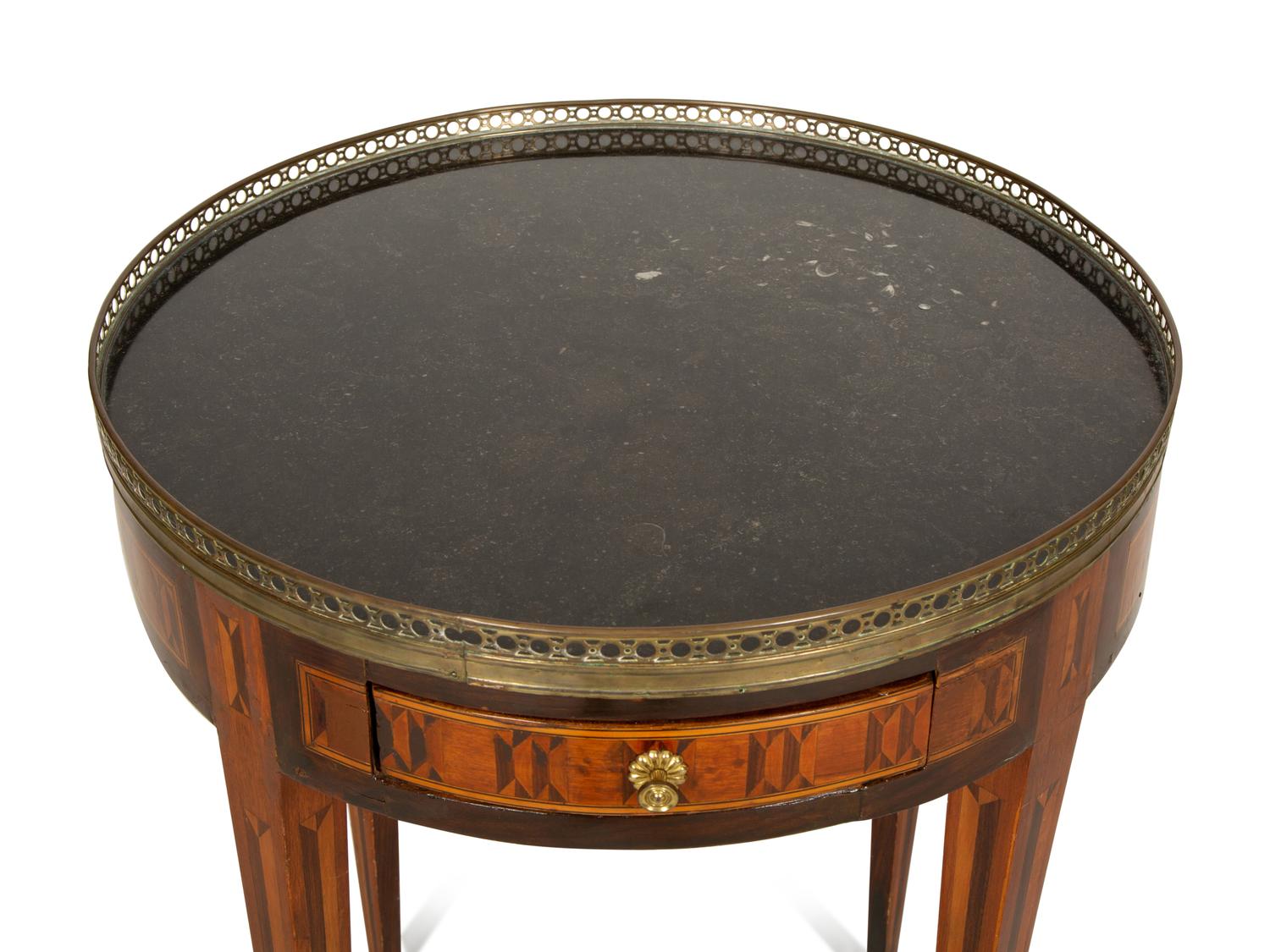 A Louis XVI Style Marquetry Marble-Top Gueridon