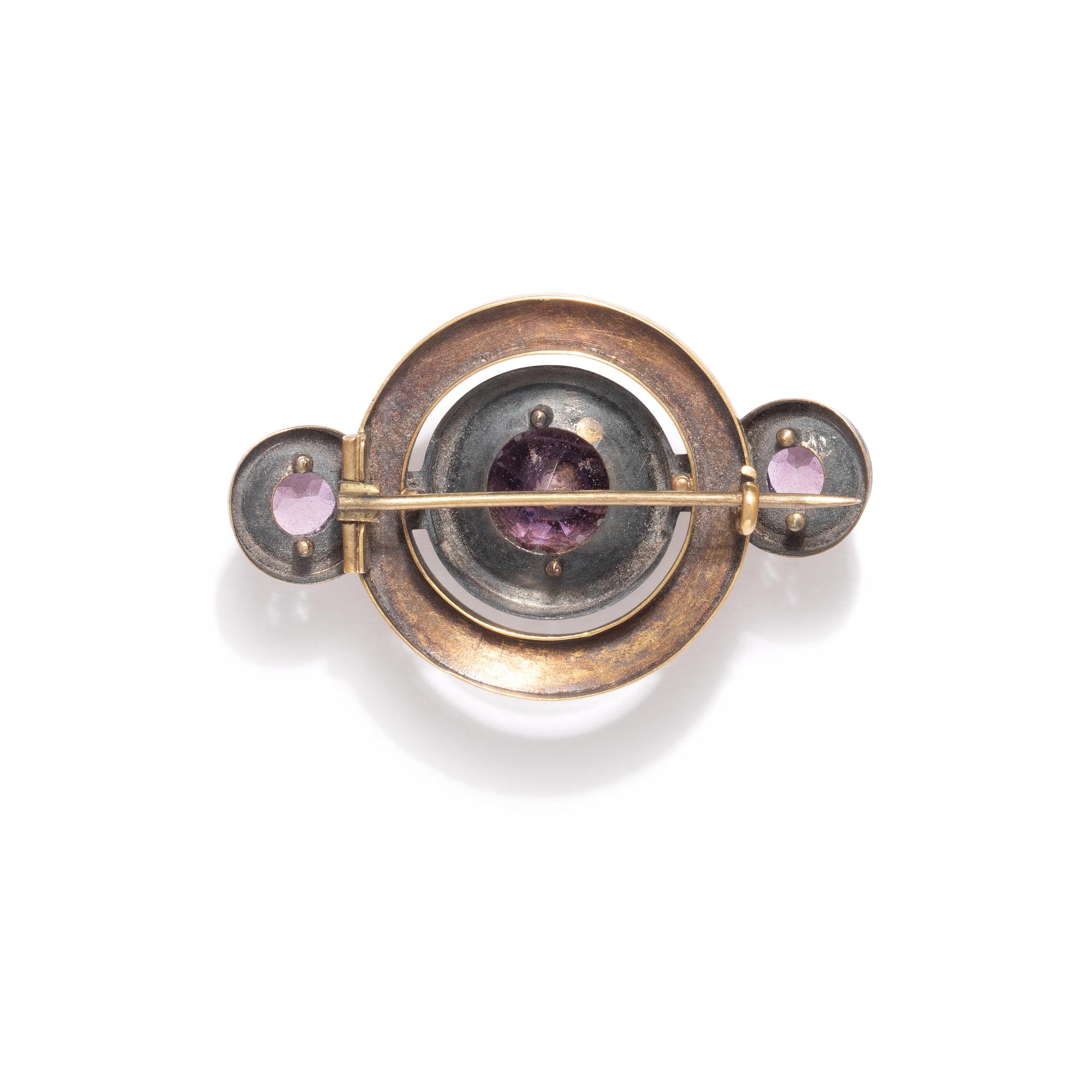VICTORIAN, YELLOW GOLD, MULTIGEM, AND ENAMEL BROOCH
