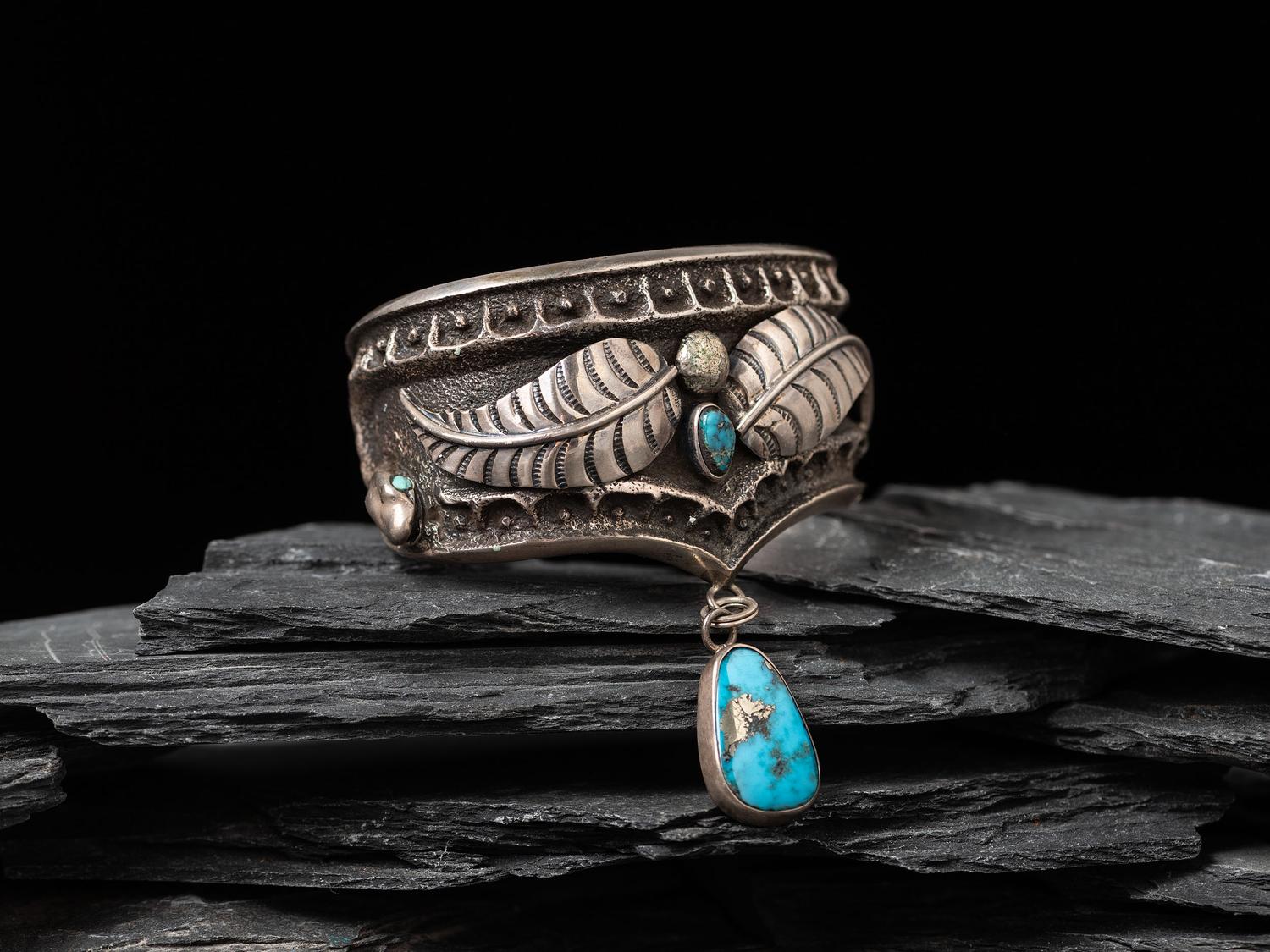 Tufa Cast Silver Serpent Cuff Bracelet, with Morenci Turquoise