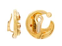YELLOW GOLD, FIRE OPAL, AND GARNET CRESCENT MOON EARRINGS