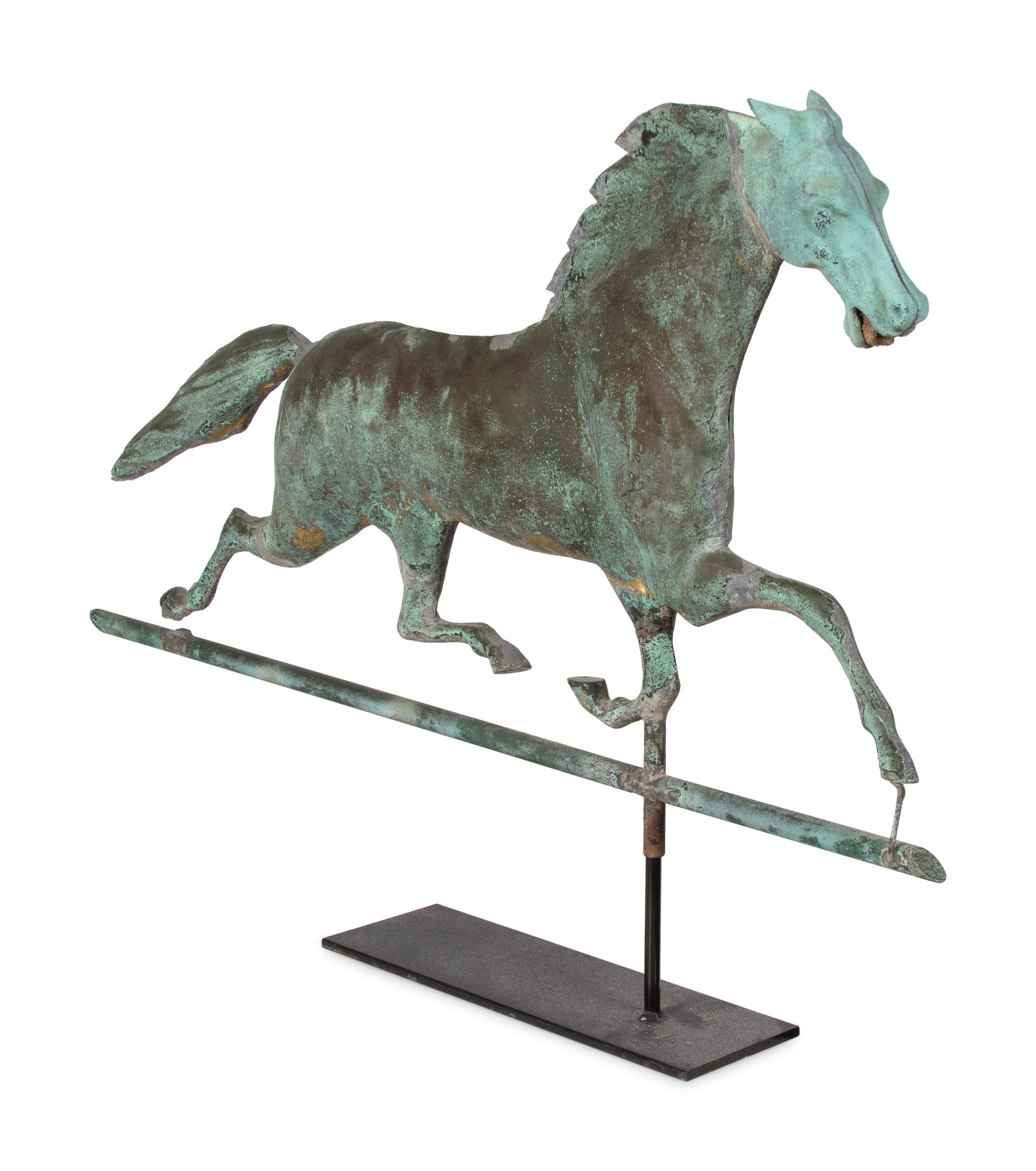 A Patinated Copper Running Horse Weather Vane