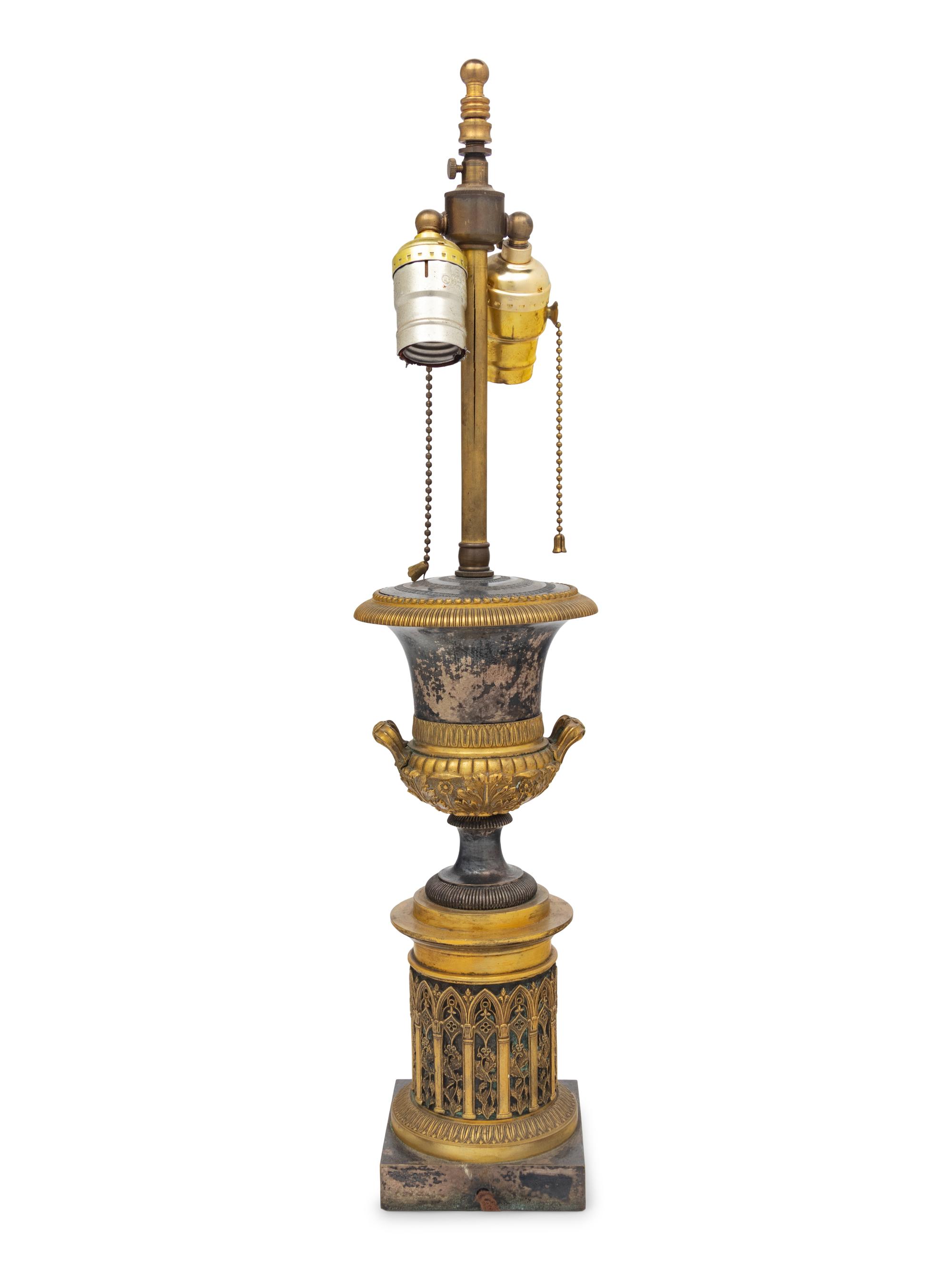 A Continental Gilt-Metal Mounted Urn Form Lamp
