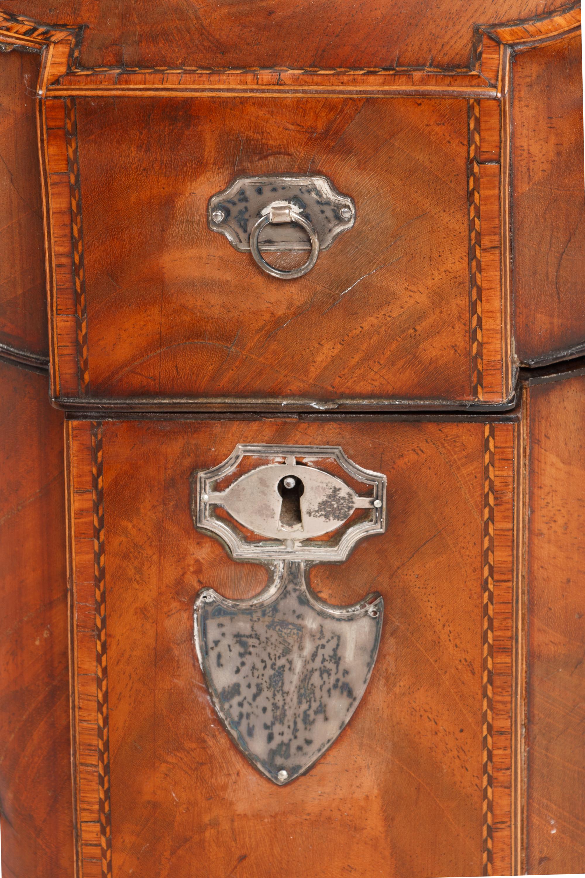 A Pair of George III Tulipwood Inlaid Mahogany Knife Boxes