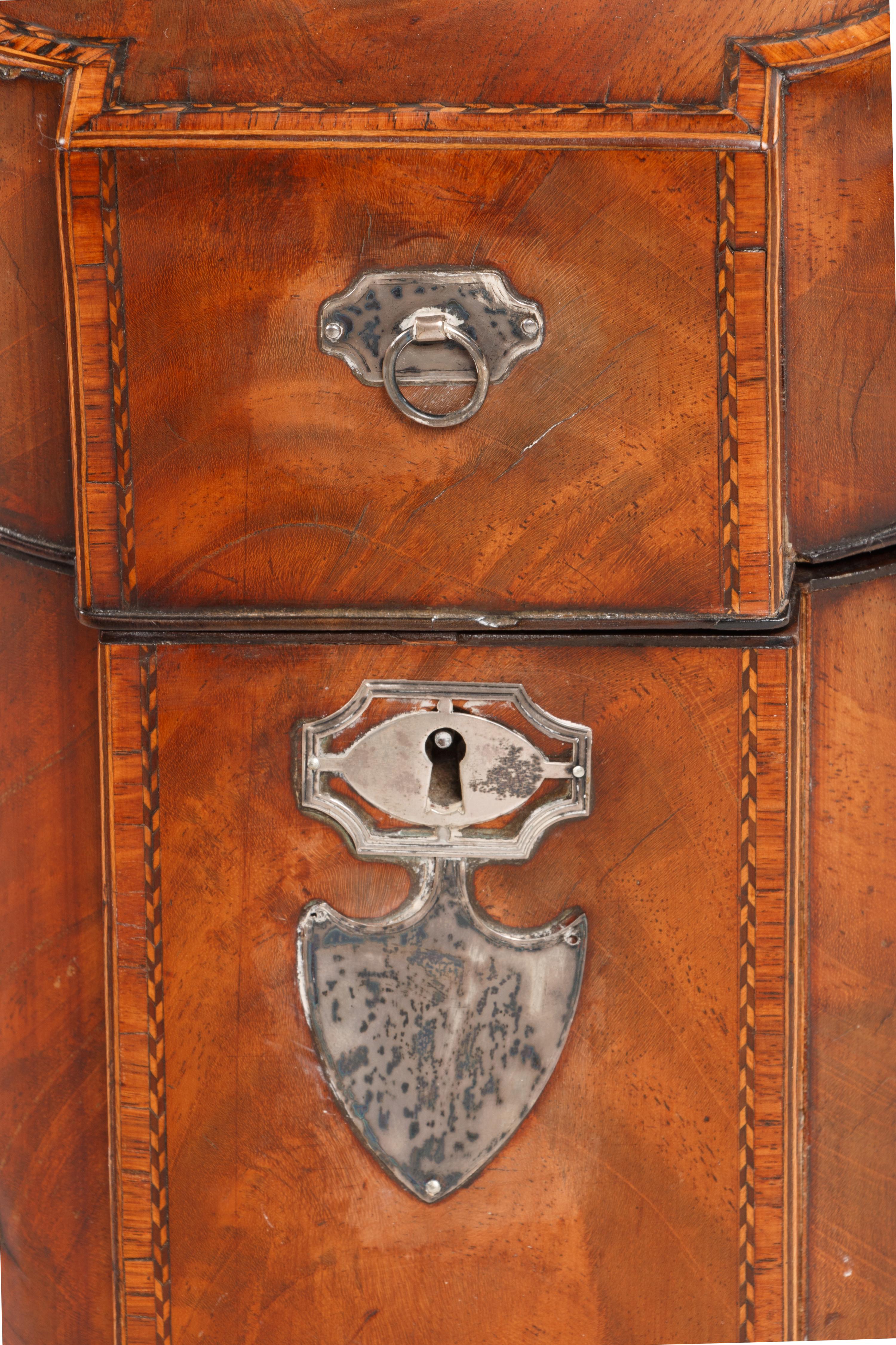 A Pair of George III Tulipwood Inlaid Mahogany Knife Boxes