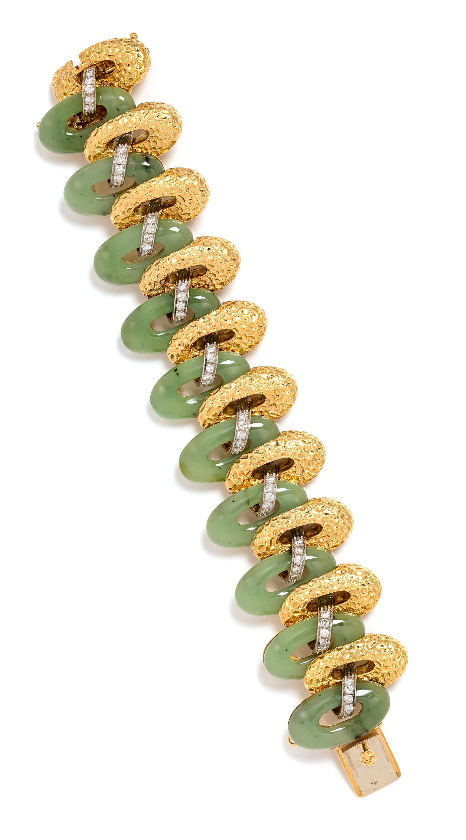 An 18 Karat Bicolor Gold, Jade and Diamond Bracelet, Gianfranco Frattini, 116.25 dwts.