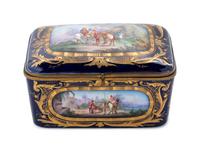 A Sèvres Style Gilt Metal Mounted Painted and Parcel Gilt Porcelain Table Casket