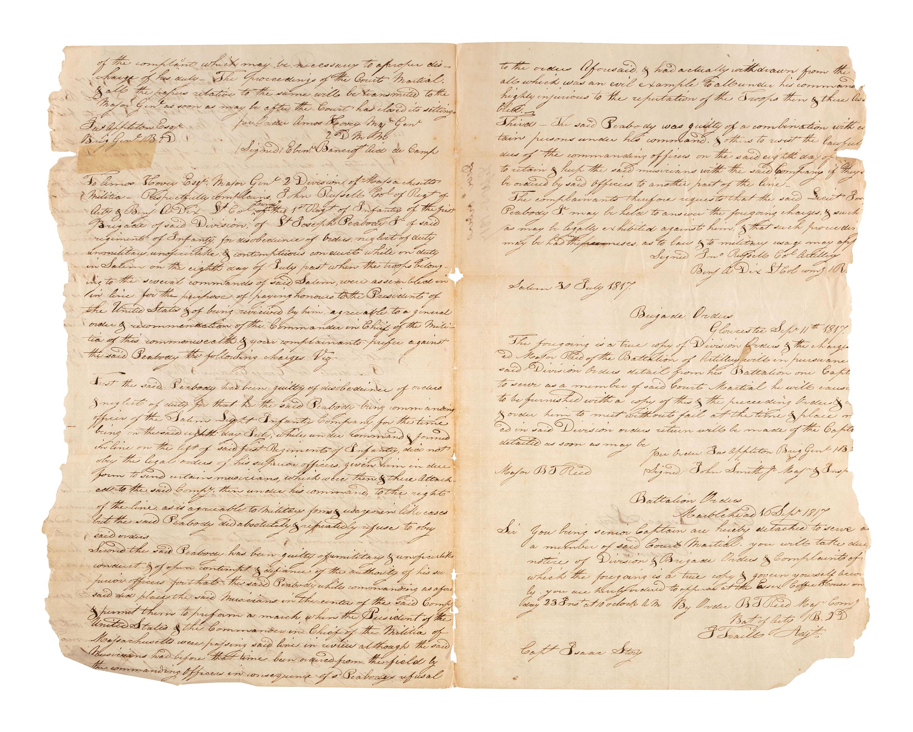 [MILITIA]. A group of documents related to nineteenth-century state militias, including broadsides and a War of 1812 appointment signed by Connecticut Governor John Cotton Smith.