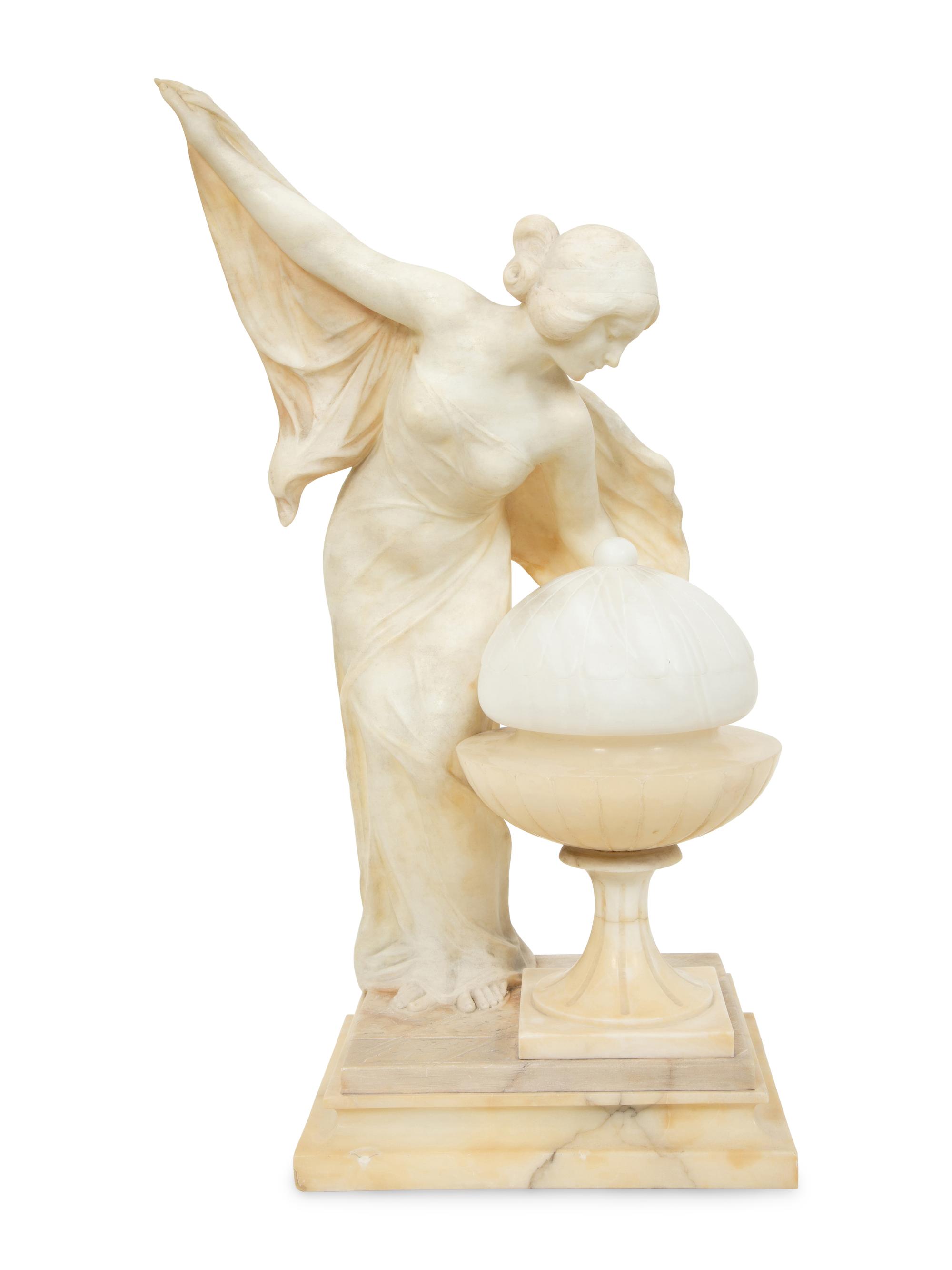 An Italian Carved Alabaster Figural Lamp