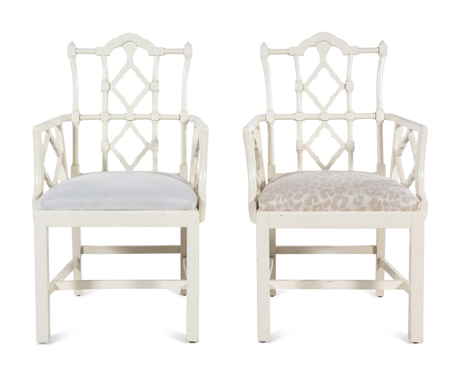 A Pair of Chinese Chippendale Style White Painted Armchairs