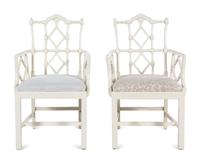 A Pair of Chinese Chippendale Style White Painted Armchairs