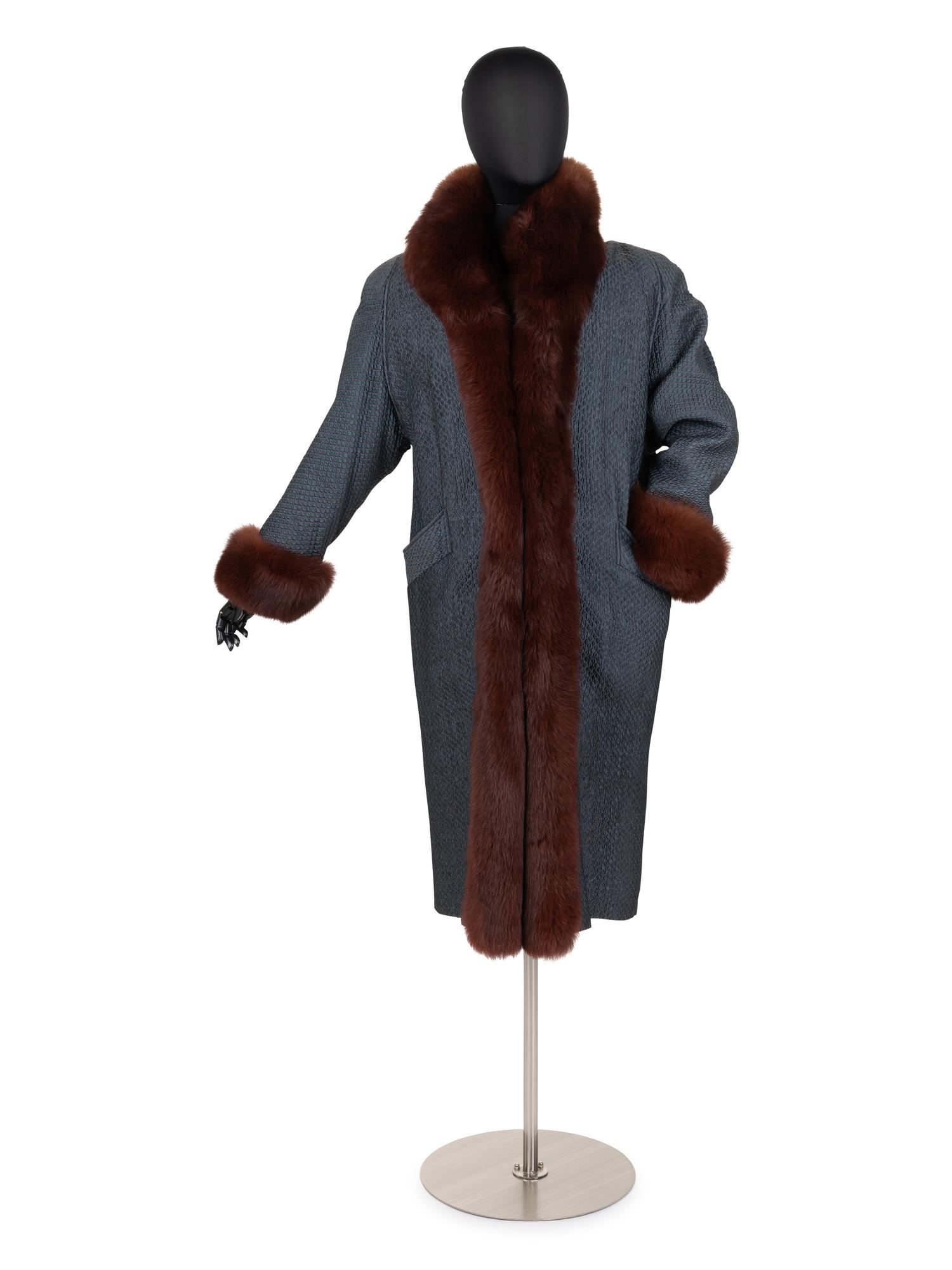 Unlabeled Quilted Silk Taffeta Coat Lined in Brown Fur, 1980-90s