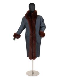 Unlabeled Quilted Silk Taffeta Coat Lined in Brown Fur, 1980-90s