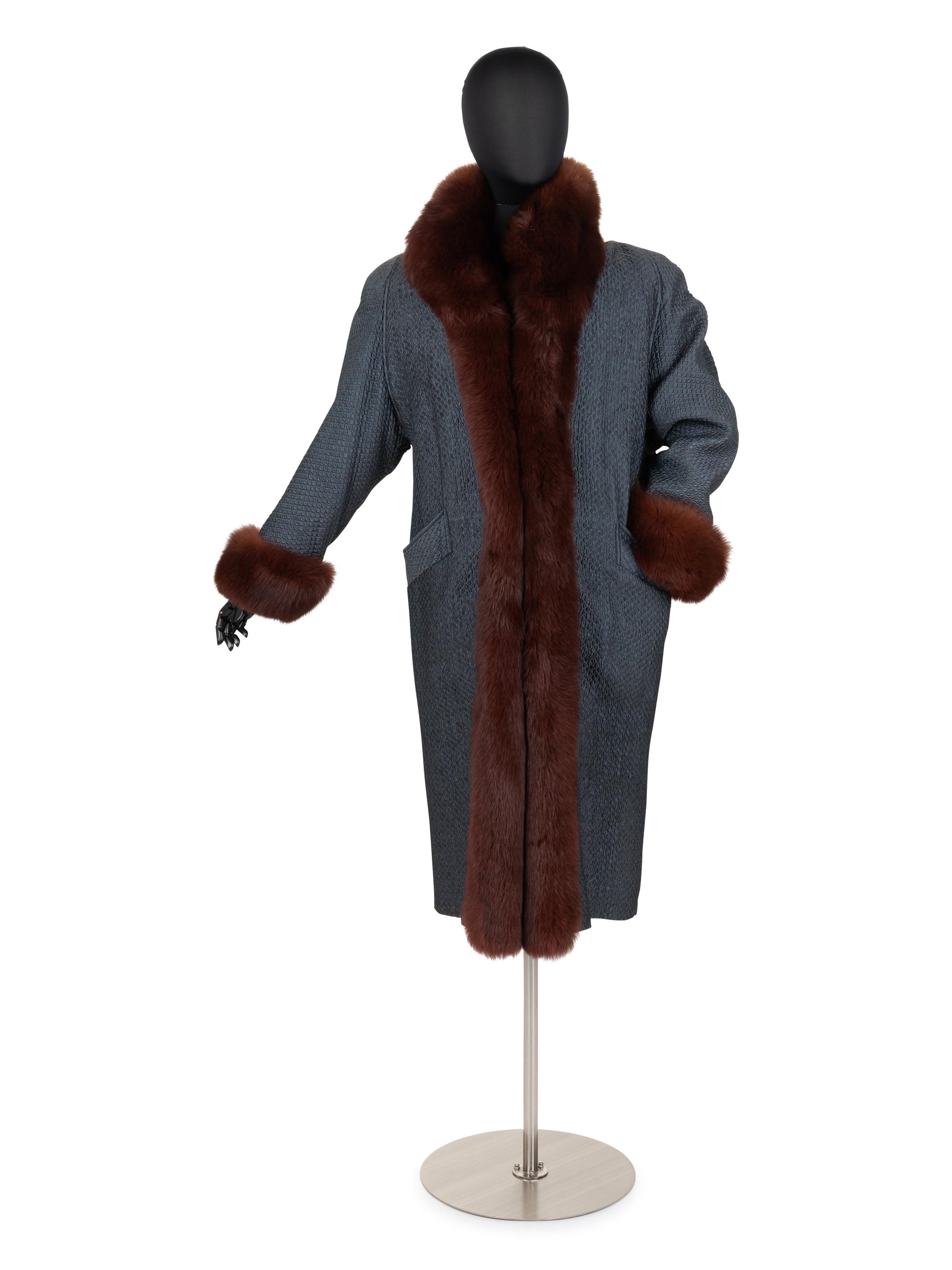 Unlabeled Quilted Silk Taffeta Coat Lined in Brown Fur, 1980-90s