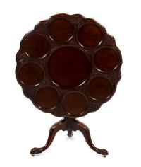 A George III Mahogany Tilt-Top Supper Table, Height 29 1/2 x diameter 37 inches.