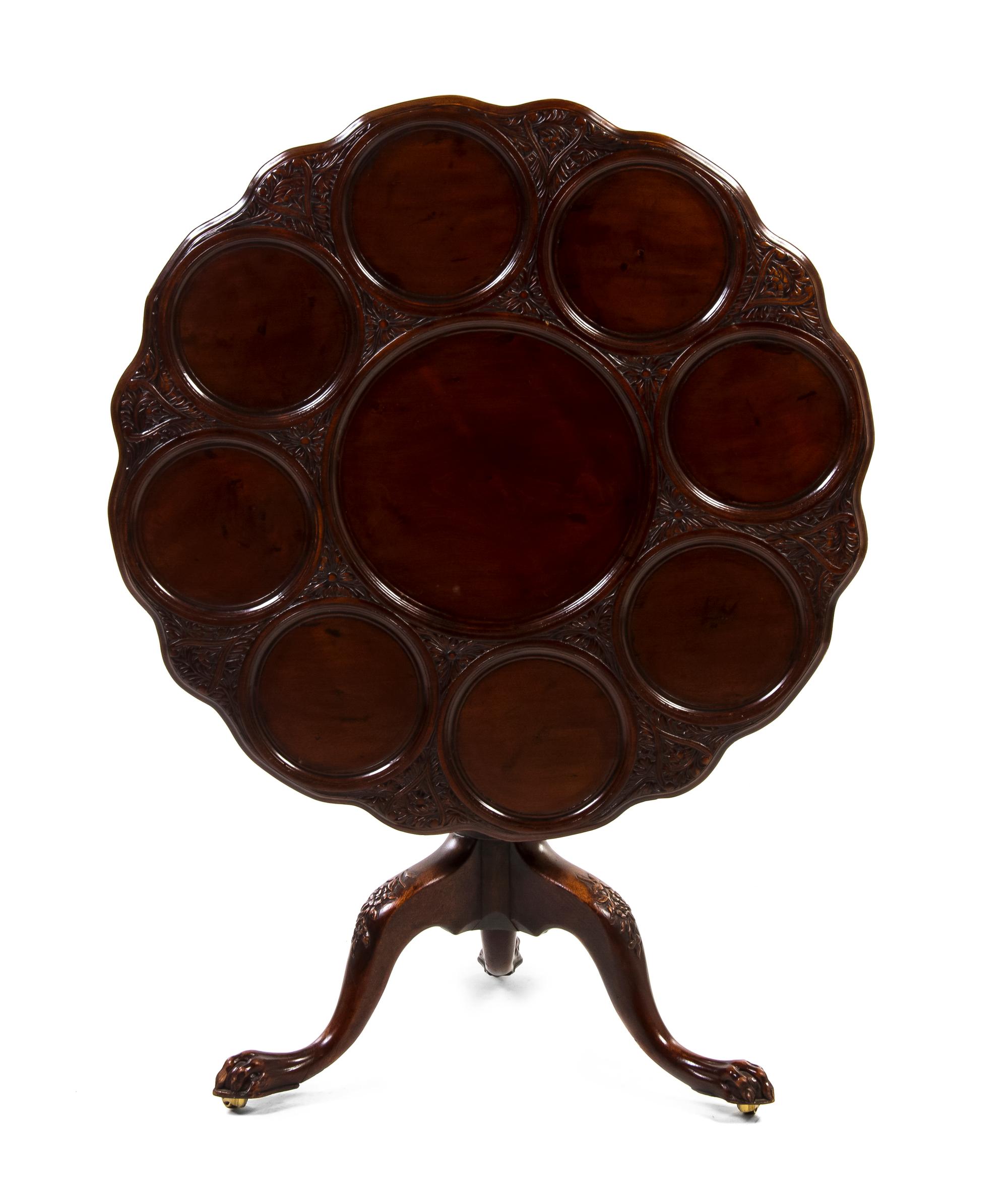 A George III Mahogany Tilt-Top Supper Table, Height 29 1/2 x diameter 37 inches.