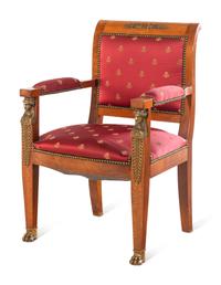 An Empire Style Gilt Bronze Mounted Oak Armchair