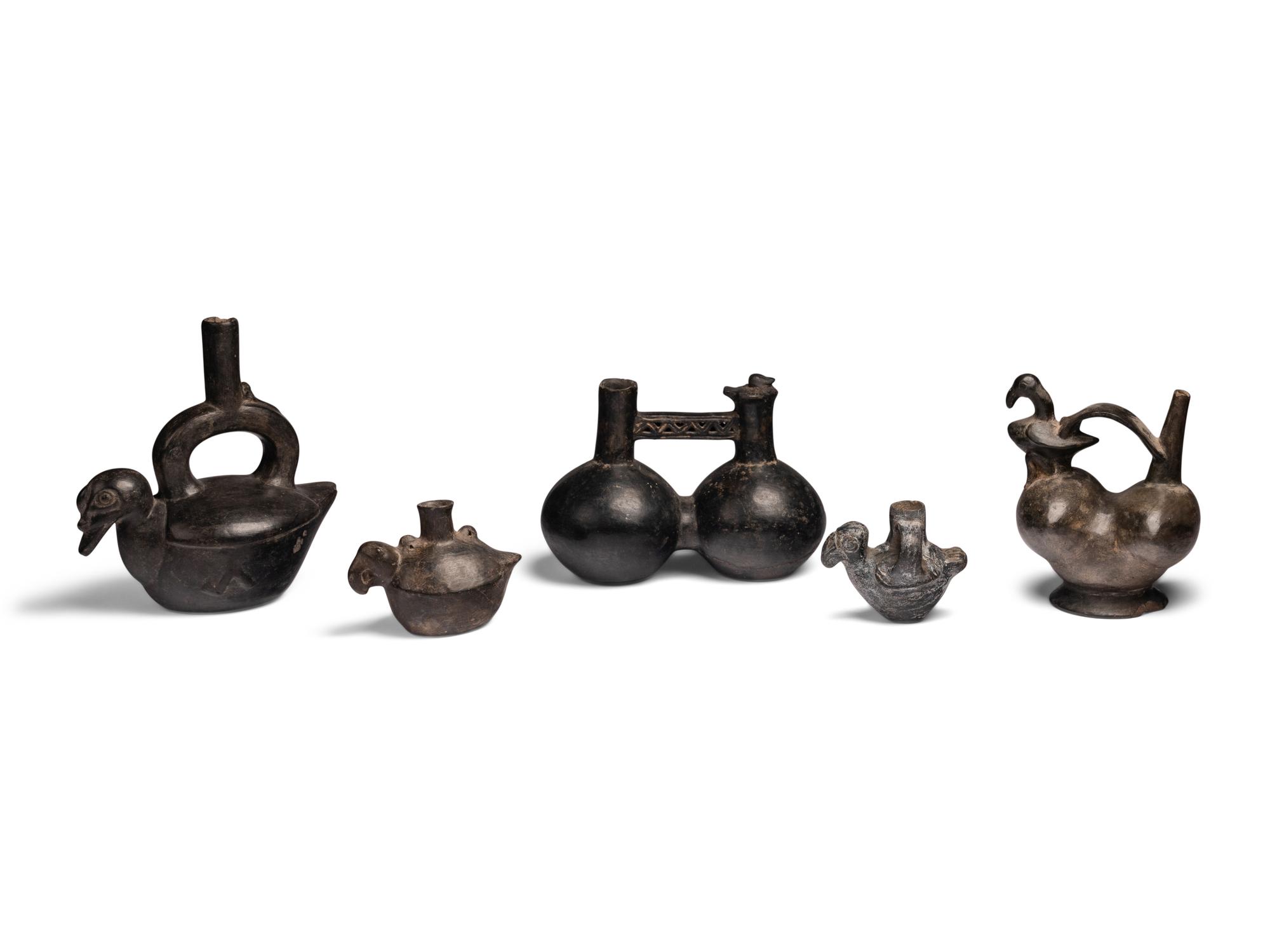 Five Chimu Blackware Bird-Form Vessels