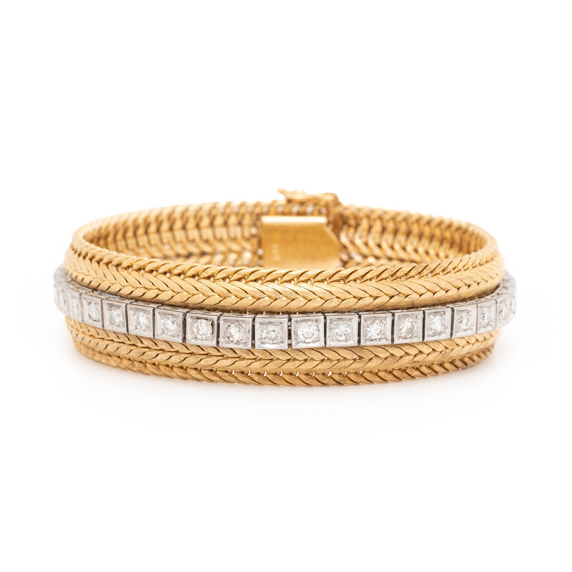 PLATINUM AND DIAMOND LINE BRACELET WITH A YELLOW GOLD JACKET