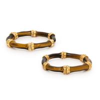 Mish, Pair of Tiger's Eye, Colored Diamond, and Yellow Gold Bangle Bracelets