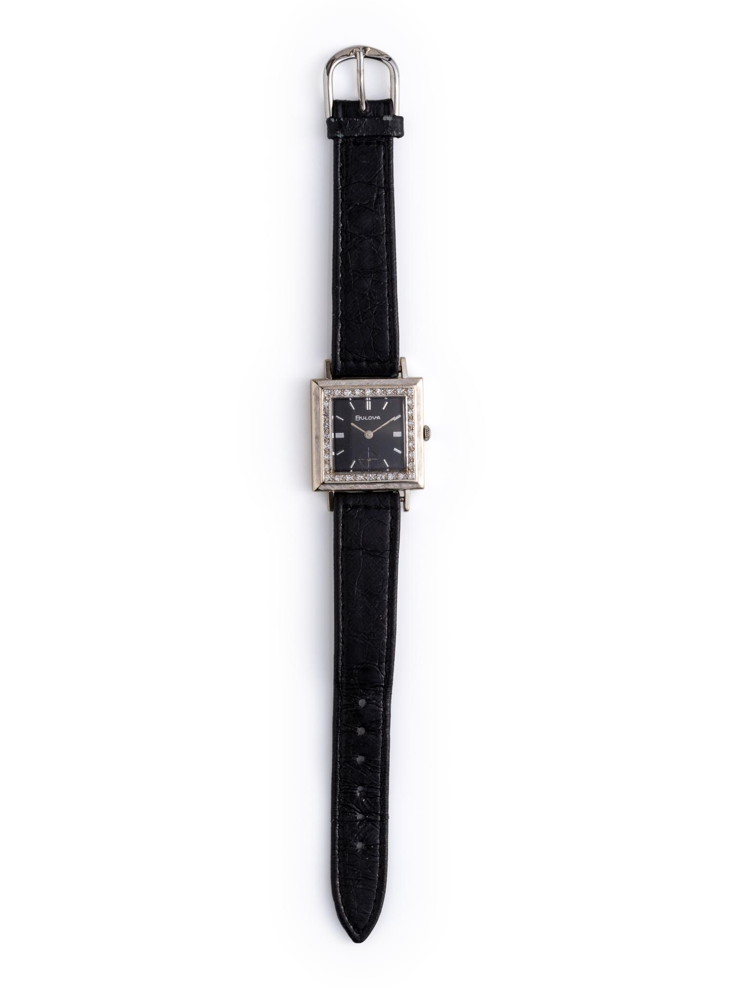 BULOVA, 14K WHITE GOLD AND DIAMOND WRISTWATCH