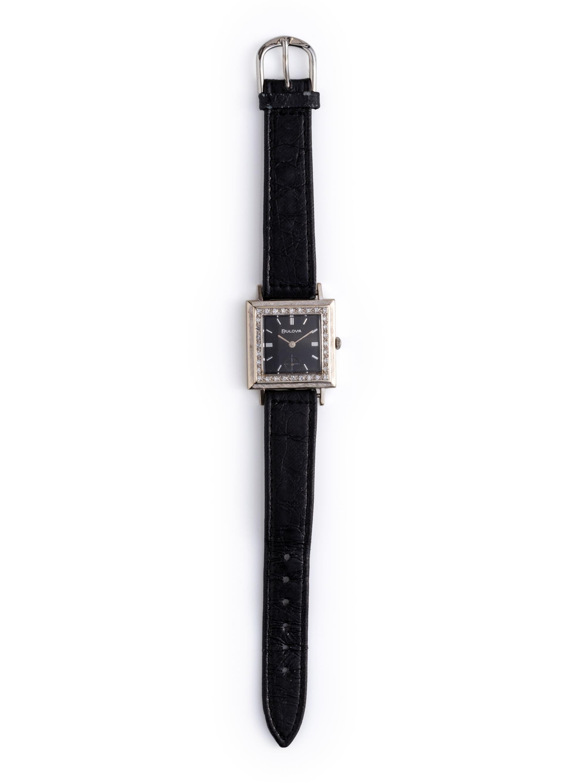BULOVA, 14K WHITE GOLD AND DIAMOND WRISTWATCH