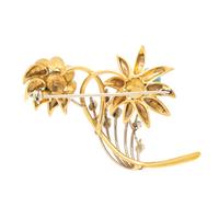 YELLOW GOLD AND TURQUOISE FLOWER BROOCH