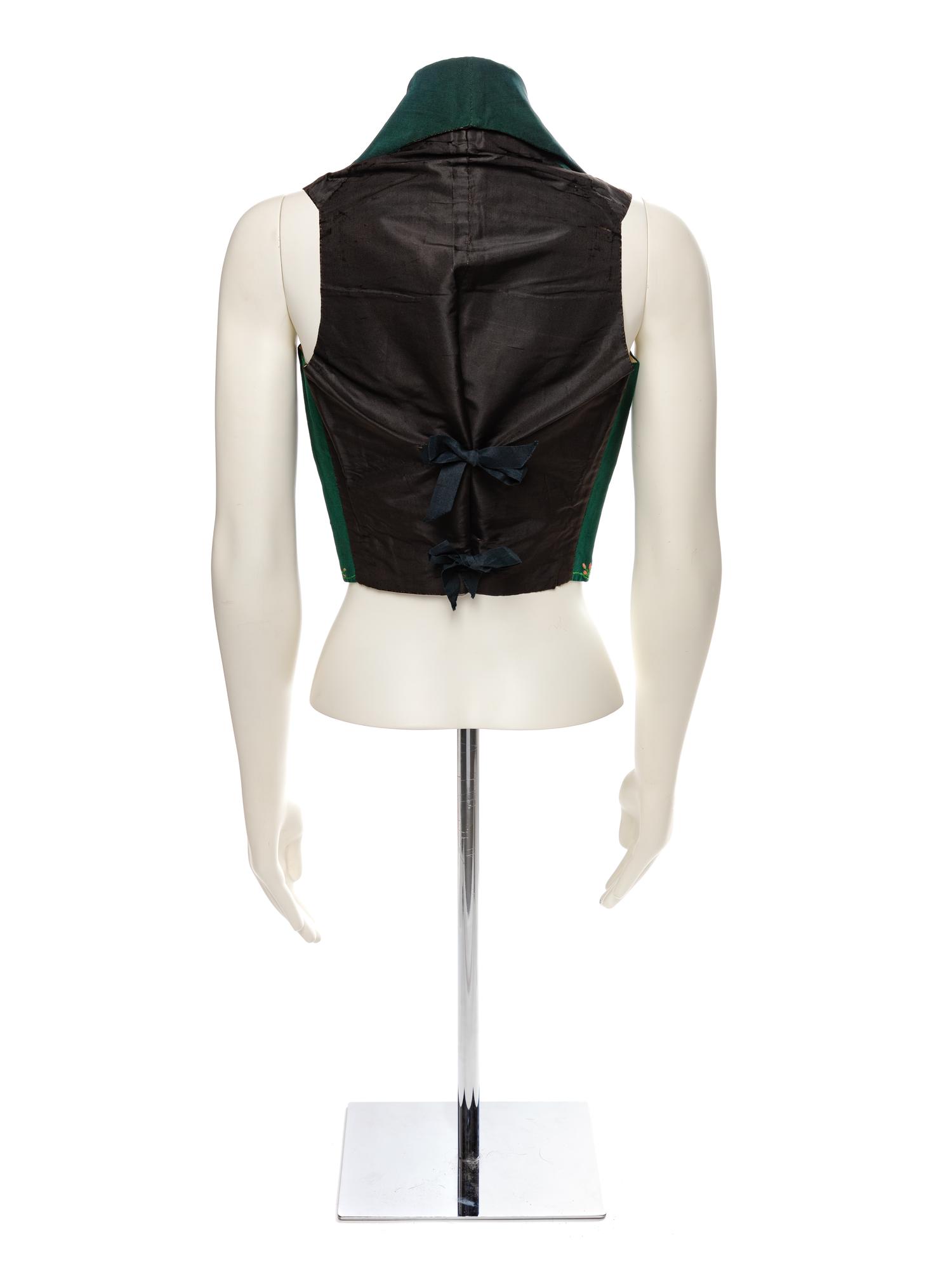 Men's Embroidered Green Ribbed Silk Waistcoat, 1830s