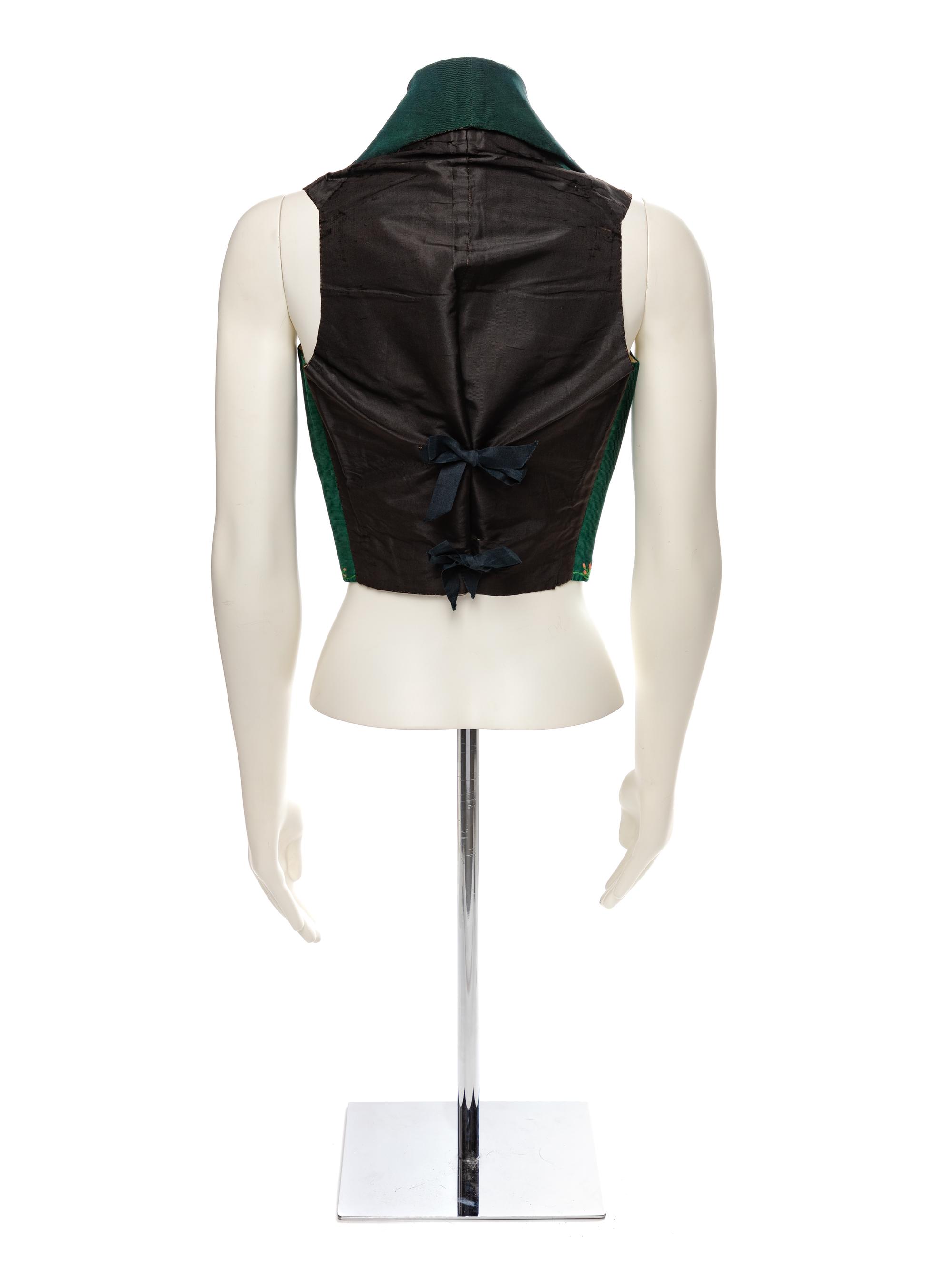Men's Embroidered Green Ribbed Silk Waistcoat, 1830s