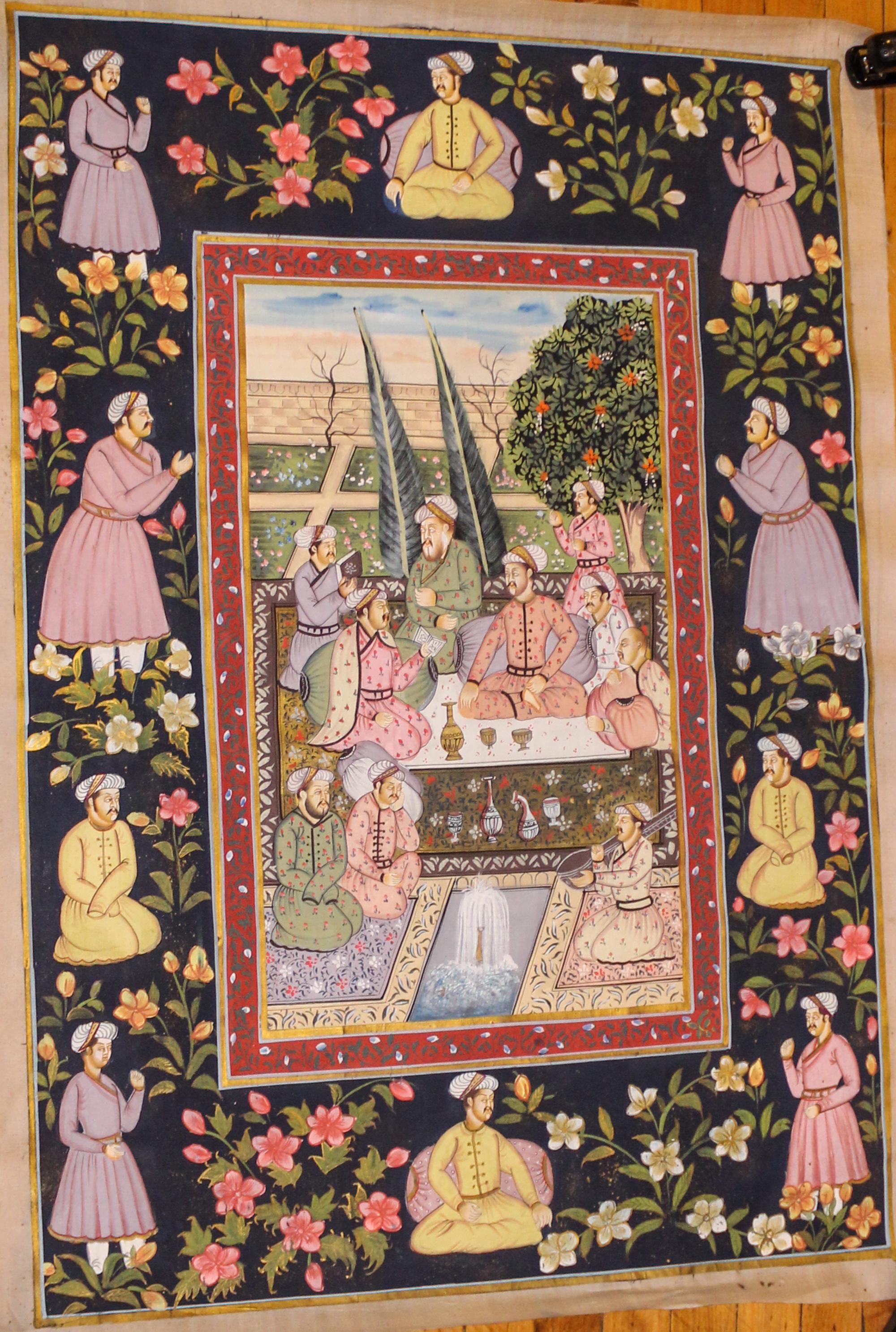 A Large Indian Gouache Painting on Silk Height 43 inches.