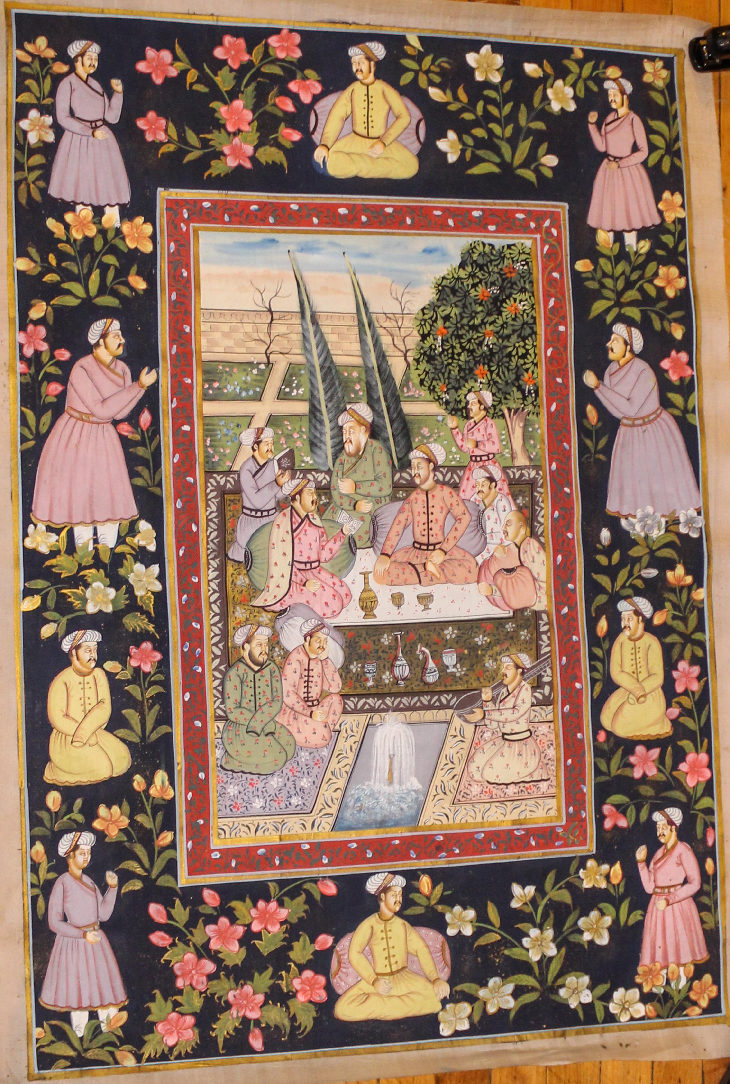 A Large Indian Gouache Painting on Silk Height 43 inches.