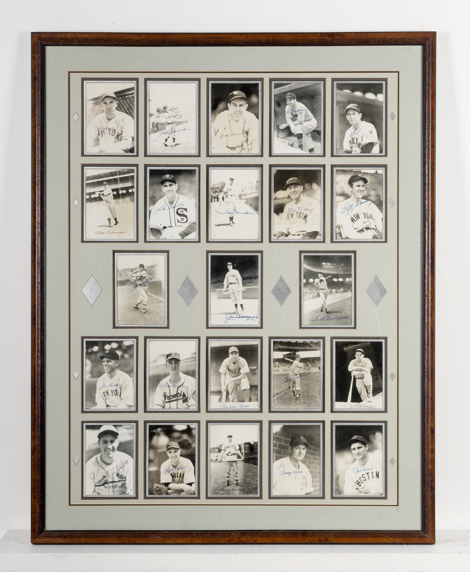 An Impressive Baseball Hall of Fame Signed Autograph Display - 23 Signatures Including Joe DiMaggio and Ted Williams (Beckett Authentication Services Letter),