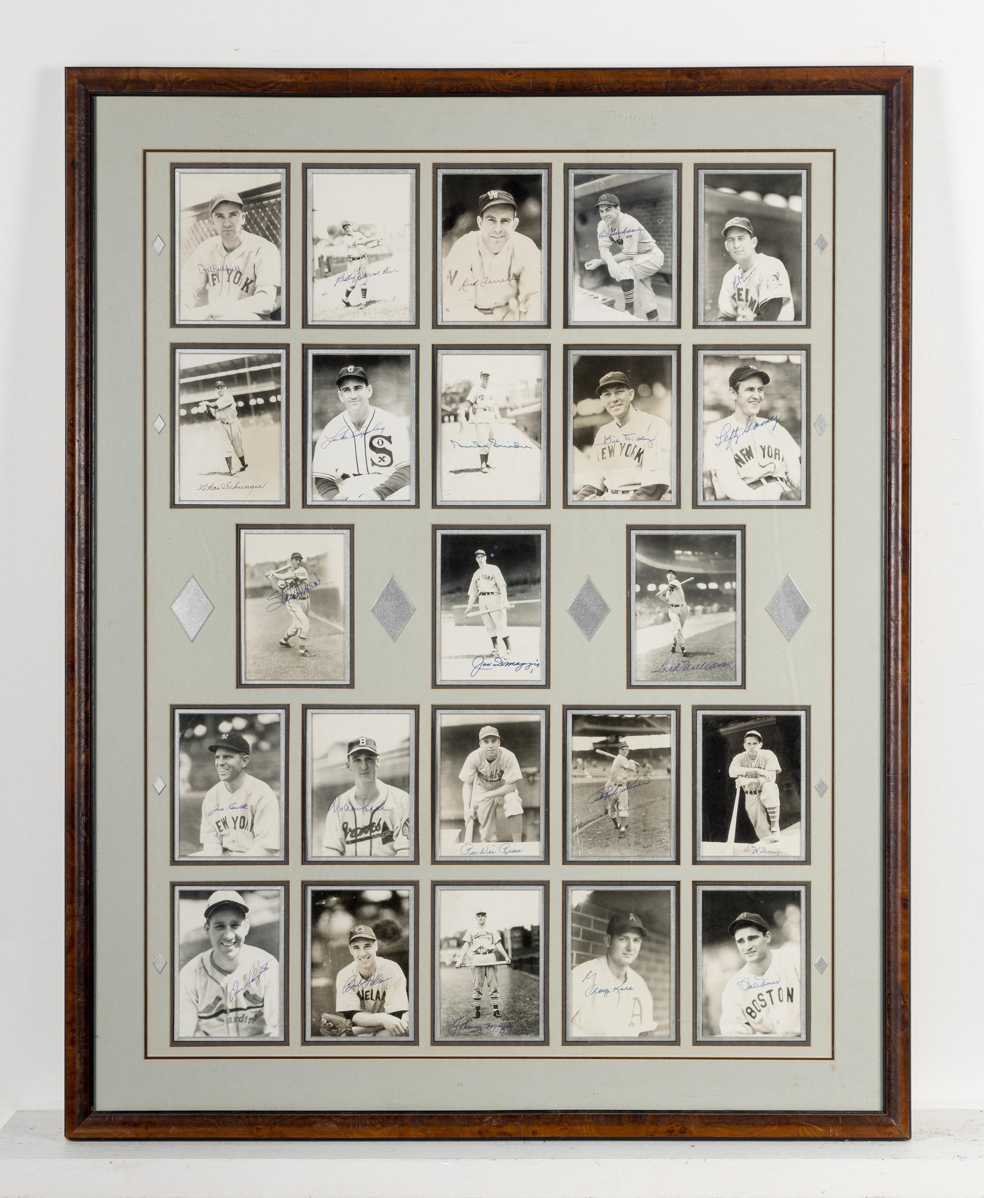 An Impressive Baseball Hall of Fame Signed Autograph Display - 23 Signatures Including Joe DiMaggio and Ted Williams (Beckett Authentication Services Letter),