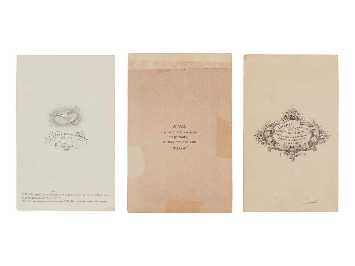 [LINCOLN, Abraham (1809-1865)]. 3 CDVs of Lincoln, incl. profile portrait by BRADY.