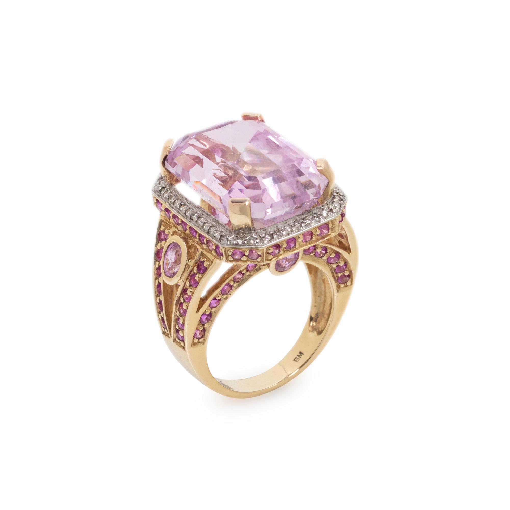 KUNZITE, DIAMOND AND PINK SAPPHIRE RING