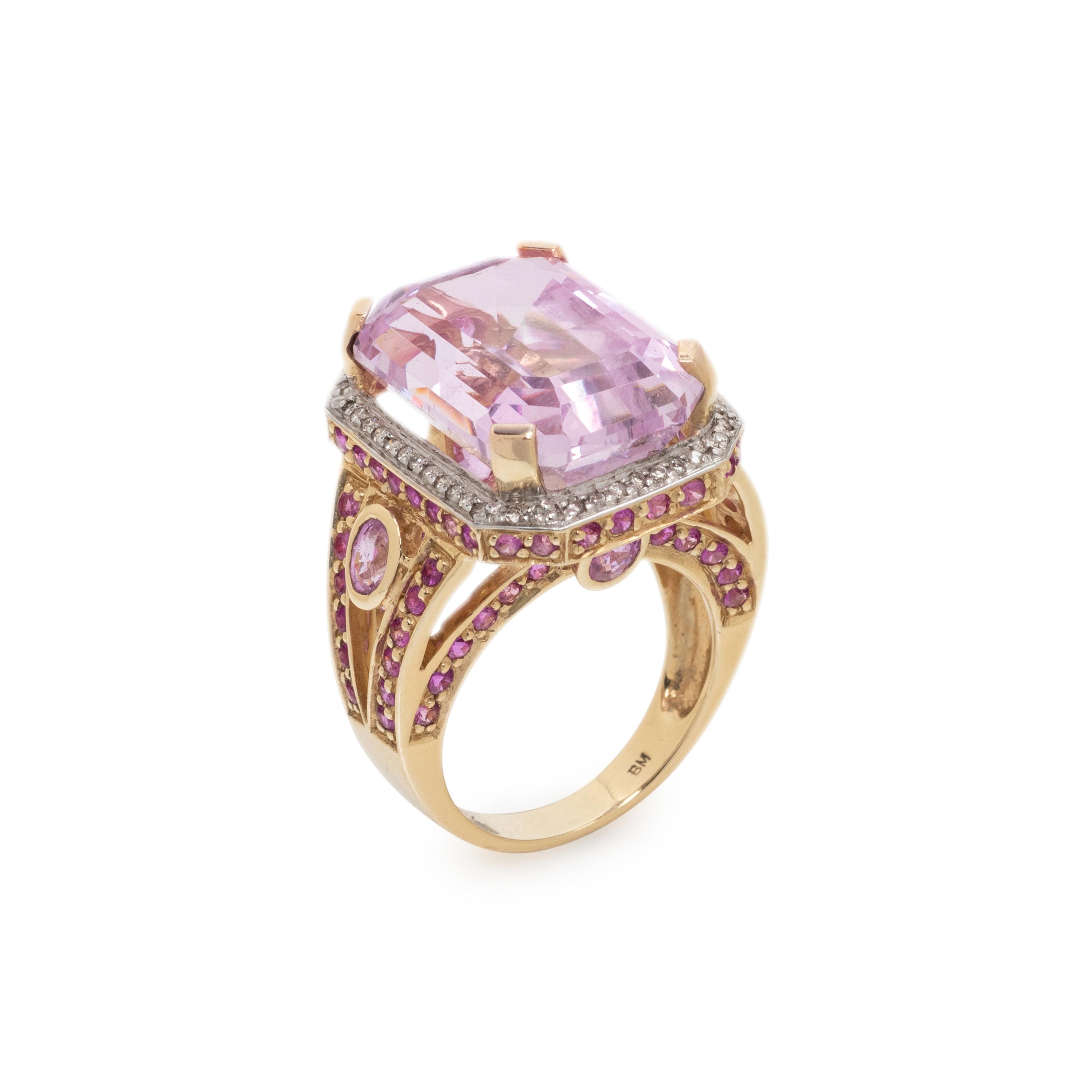 KUNZITE, DIAMOND AND PINK SAPPHIRE RING