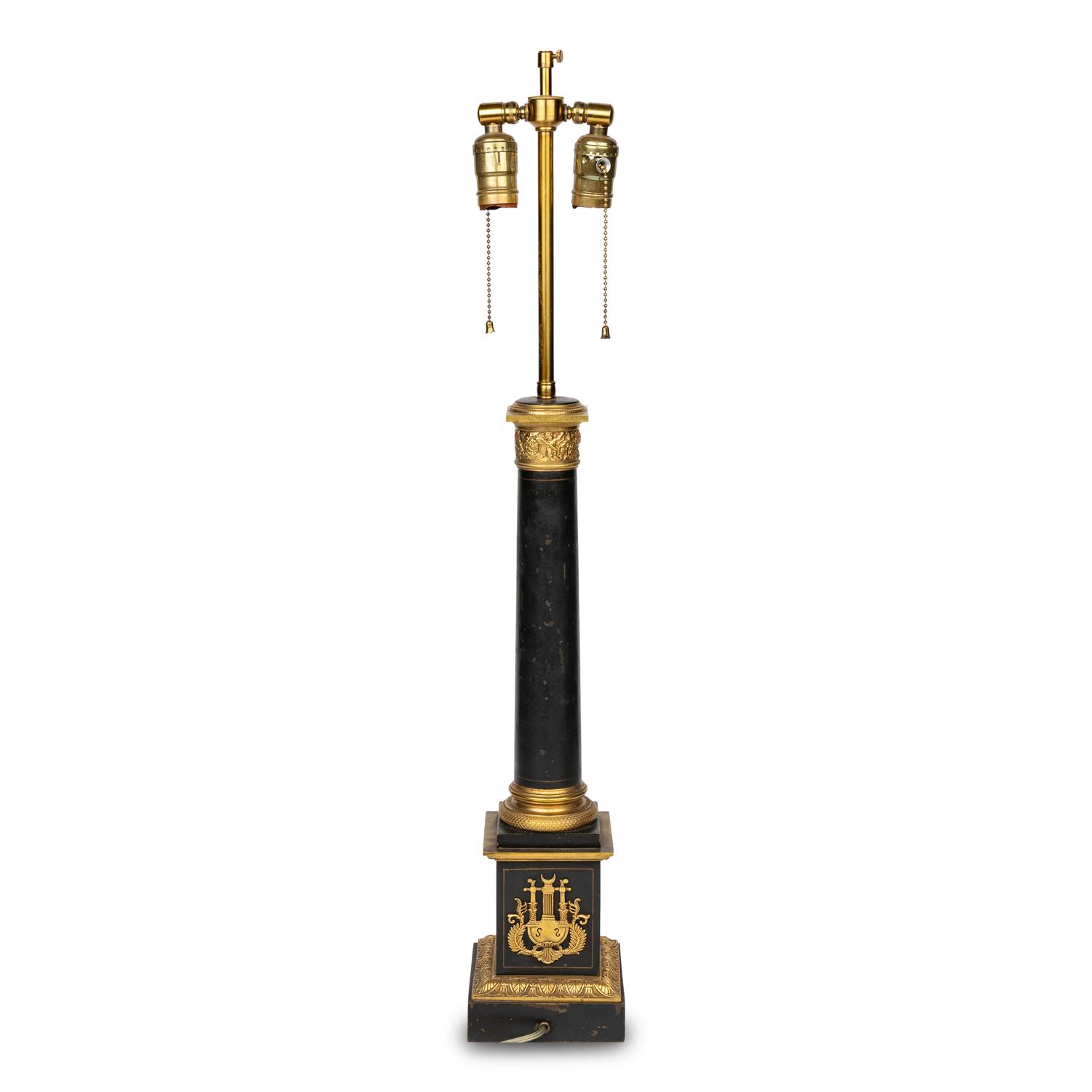 An Empire Style Patinated and Gilt Bronze Table Lamp