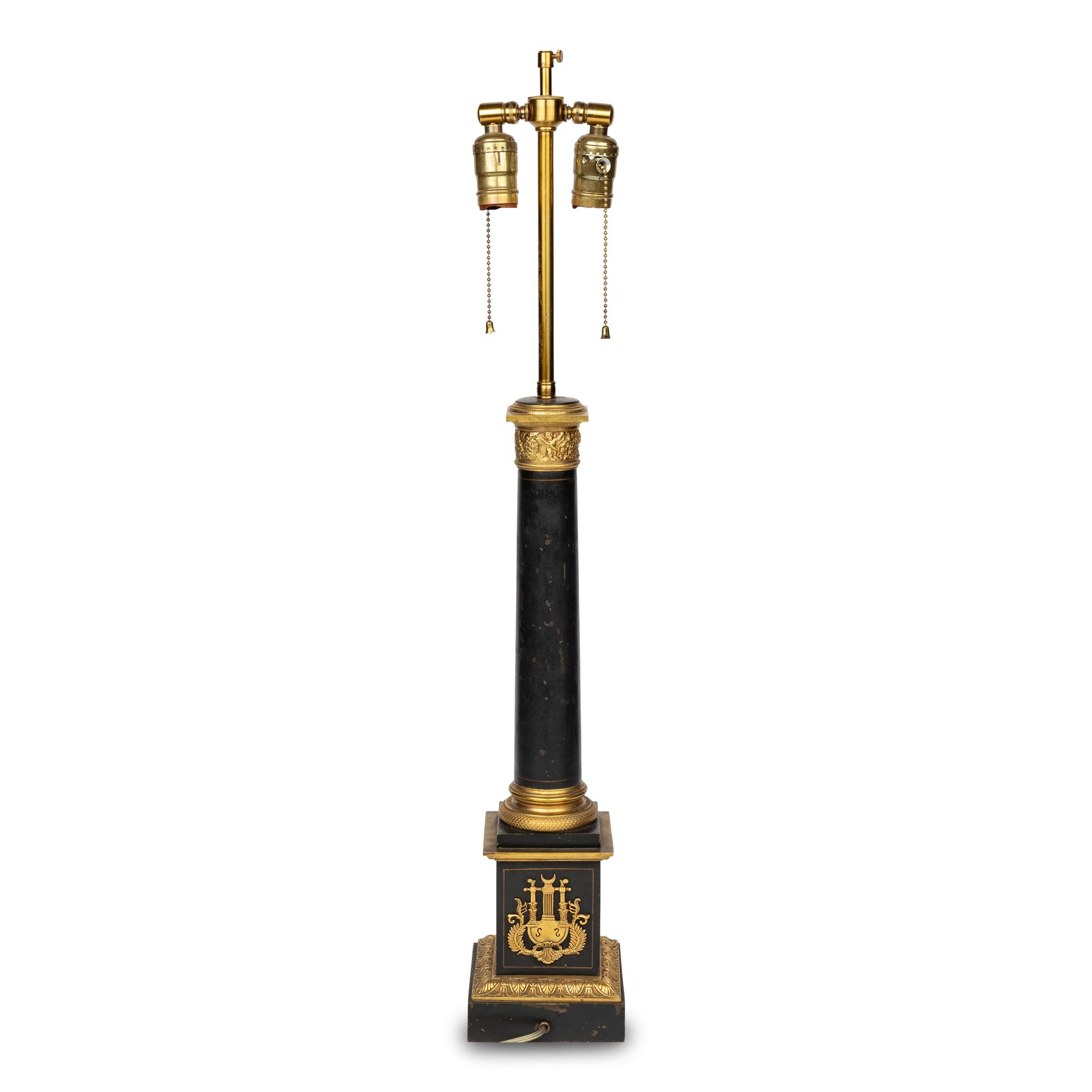 An Empire Style Patinated and Gilt Bronze Table Lamp