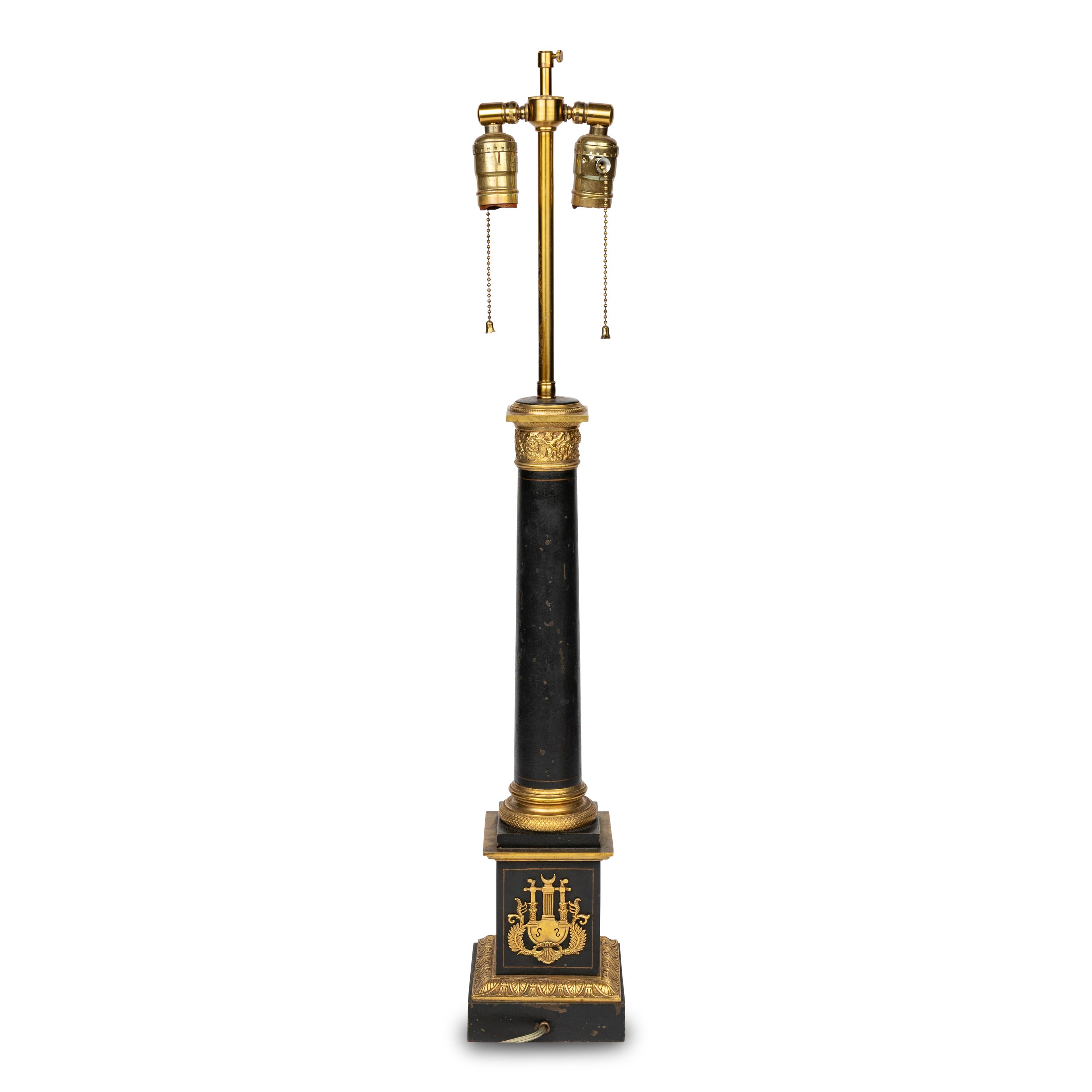 An Empire Style Patinated and Gilt Bronze Table Lamp