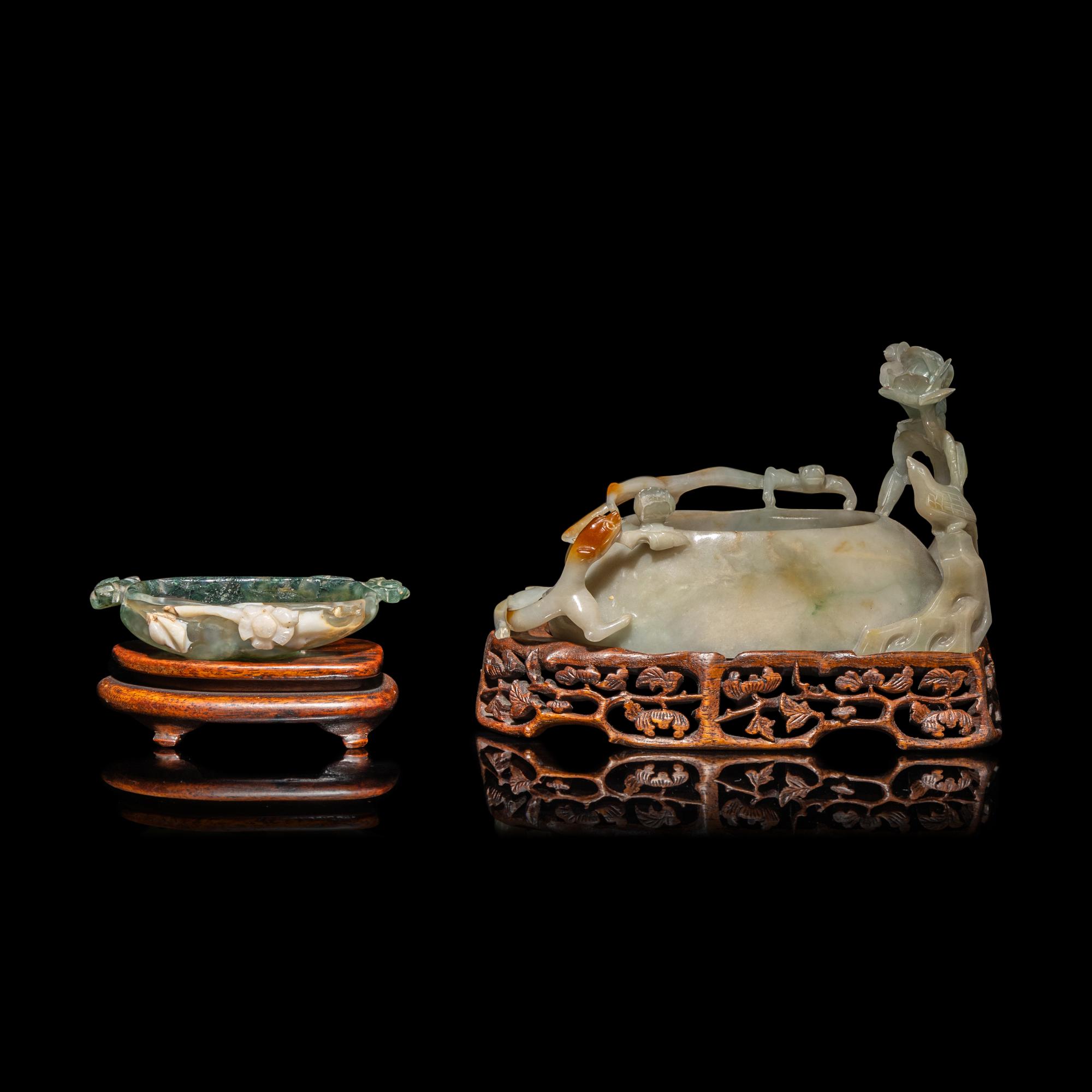 Two Chinese Carved Precious Stone Brush Washers, Xi