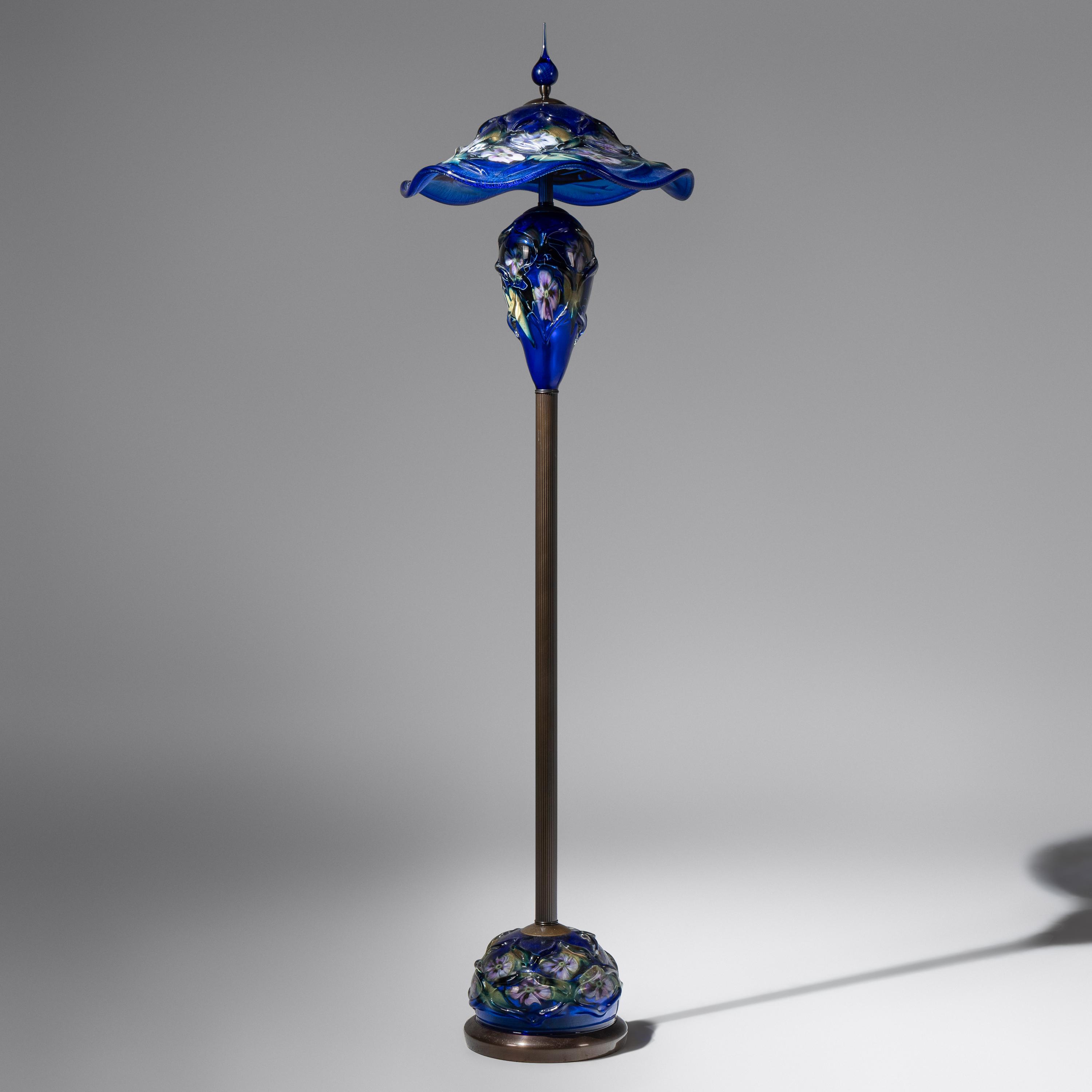 Charles Lotton (American, 1935–2021) — Floor Lamp, 'Caged' Blue with Violet Flowers, 2004