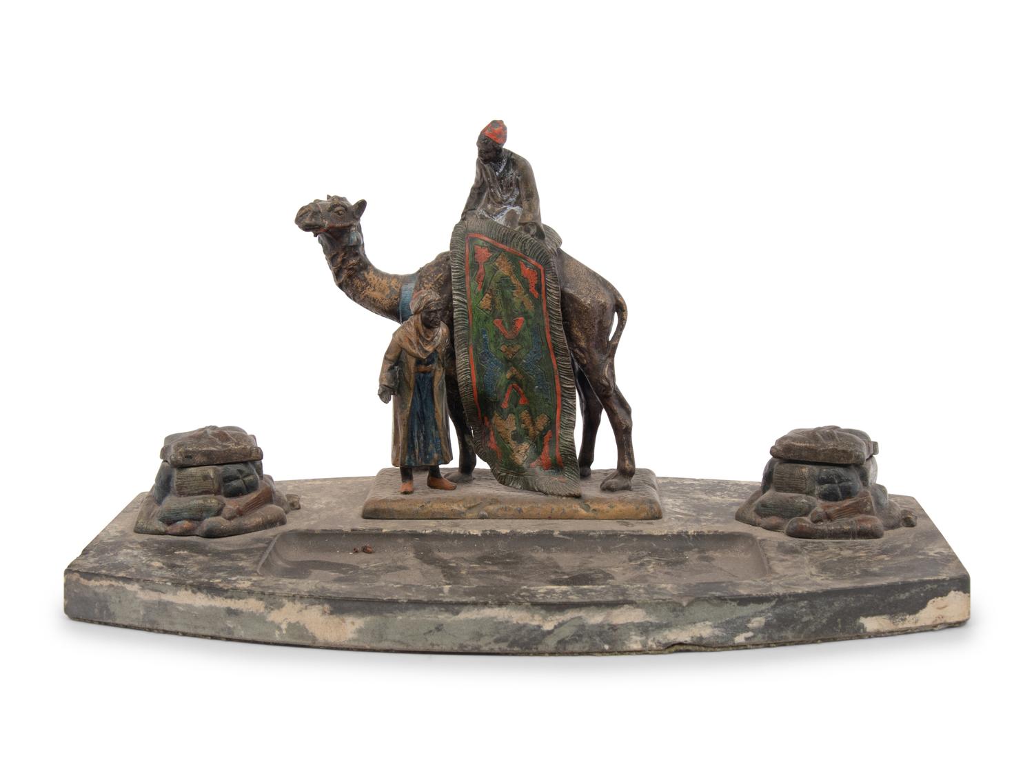 An Austrian Cold Painted Cast Metal Figural Ink Stand in the Manner of Franz Bergman