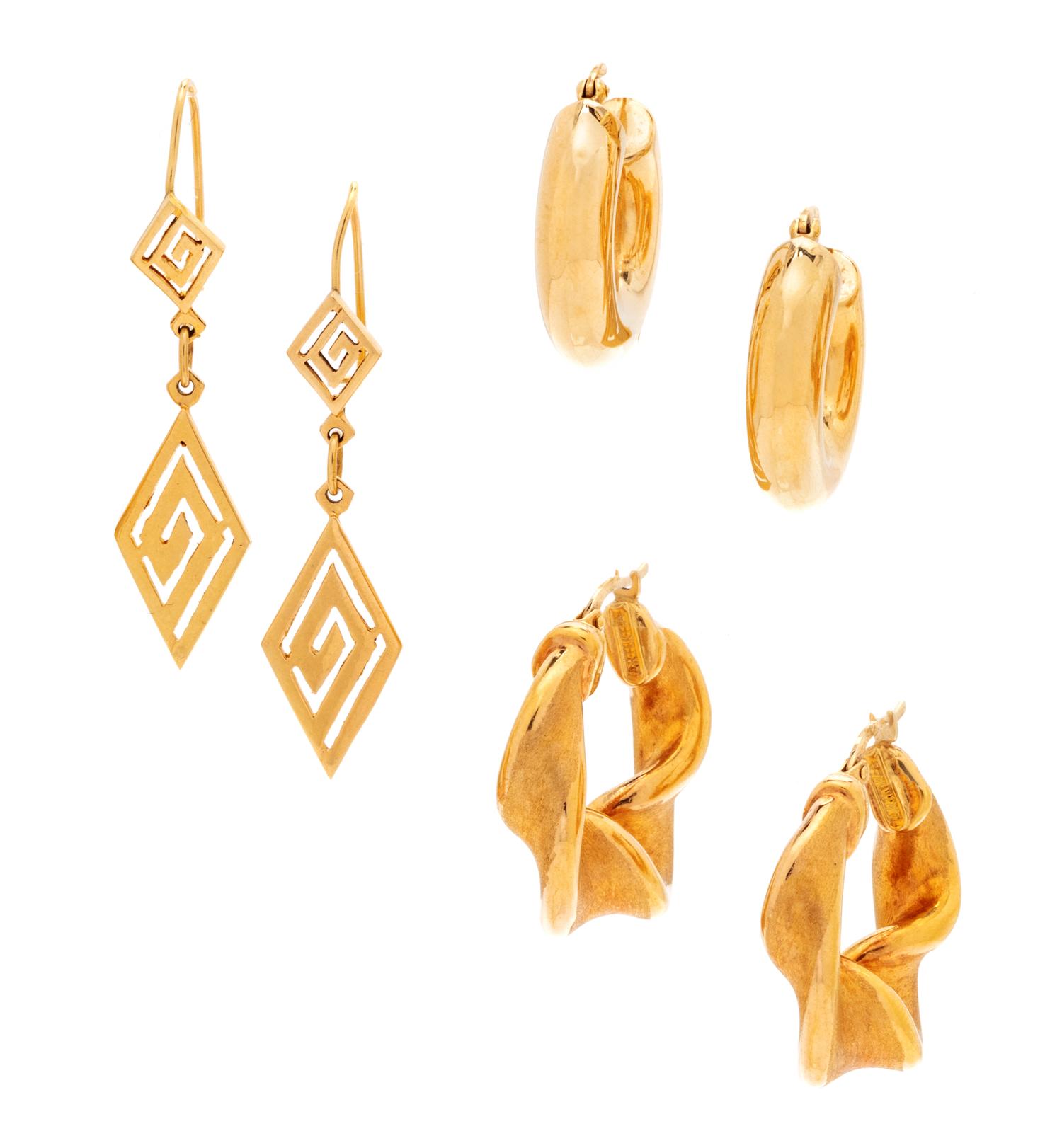 A Collection of Yellow Gold Earrings,