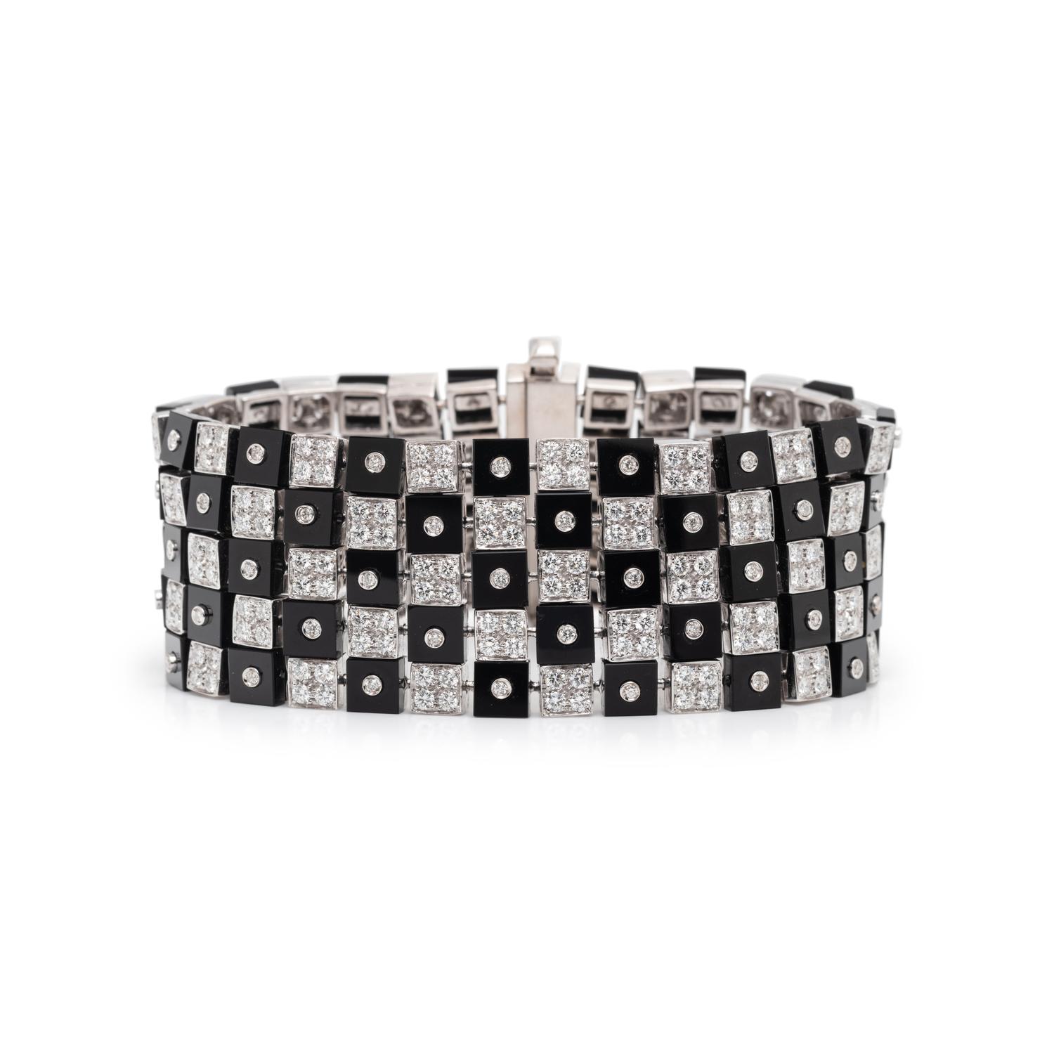 WHITE GOLD, DIAMOND AND ONYX CHECKERBOARD BRACELET