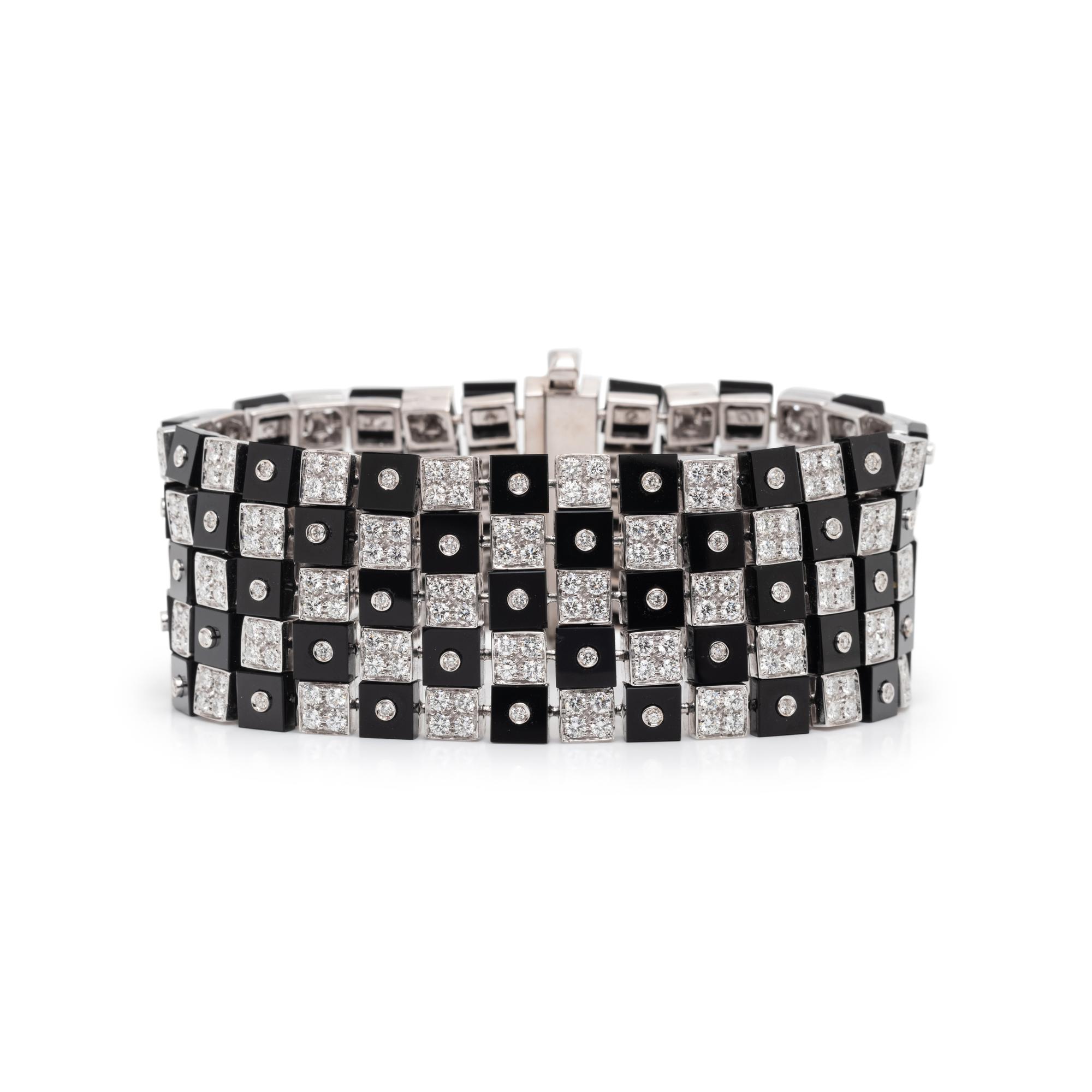 WHITE GOLD, DIAMOND AND ONYX CHECKERBOARD BRACELET