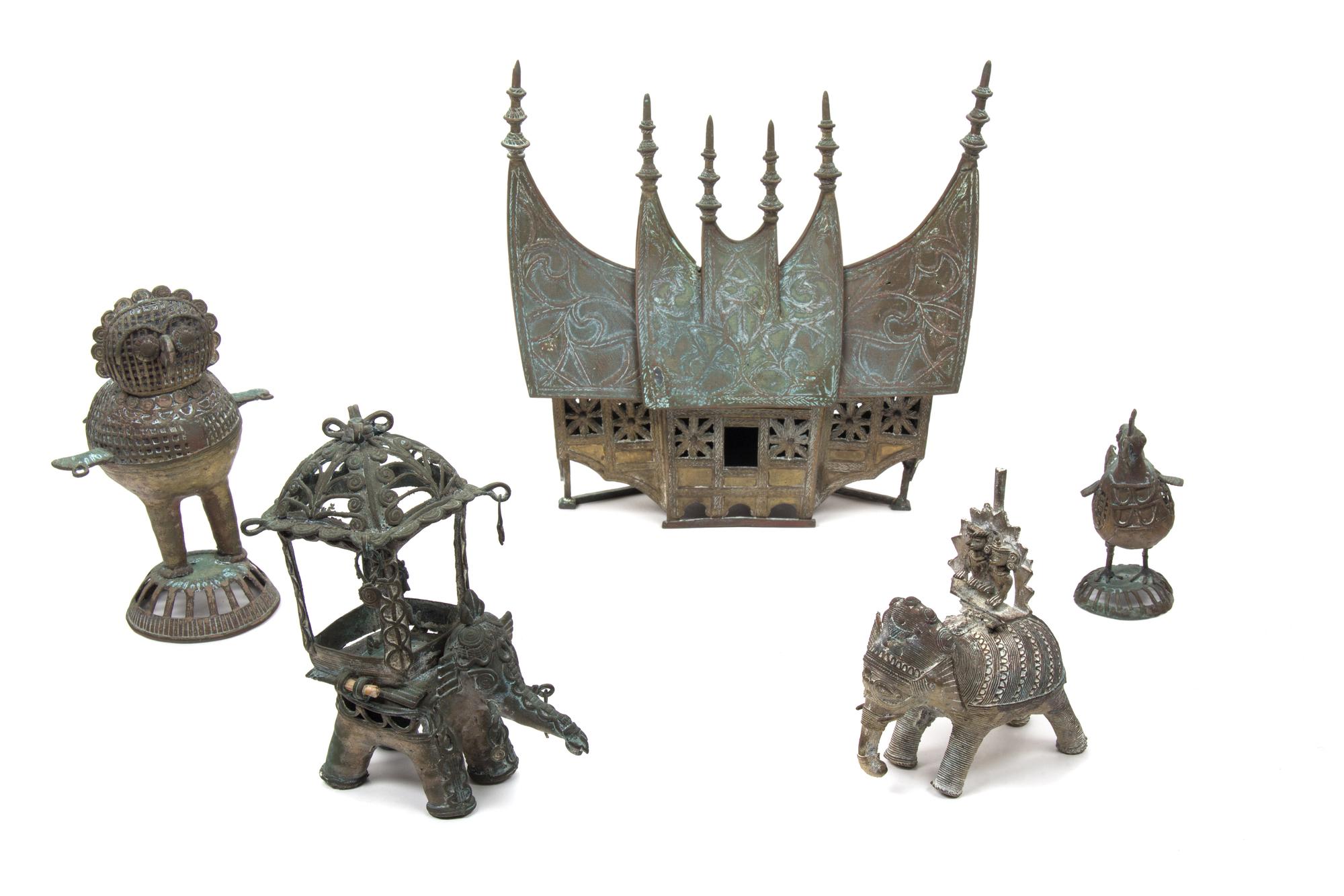 Five Miscellaneous Indonesian Brass Scuptures Height of taller 12 inches. — 20th CENTURY